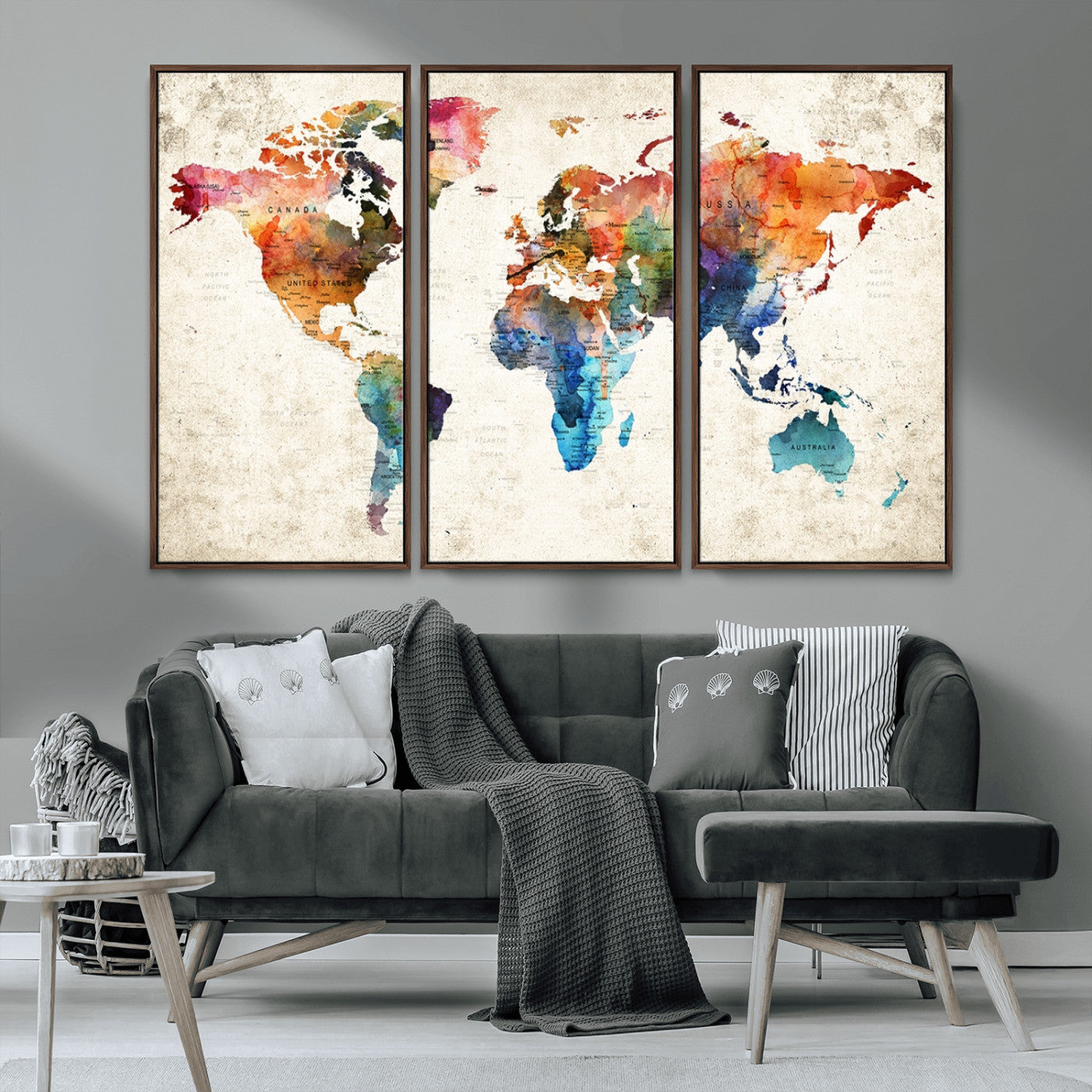 MGV-FC-48X32-3P - Push Pin World Map Canvas Print – Framed Wall Art for Couples to Track Their Travels – Anniversary