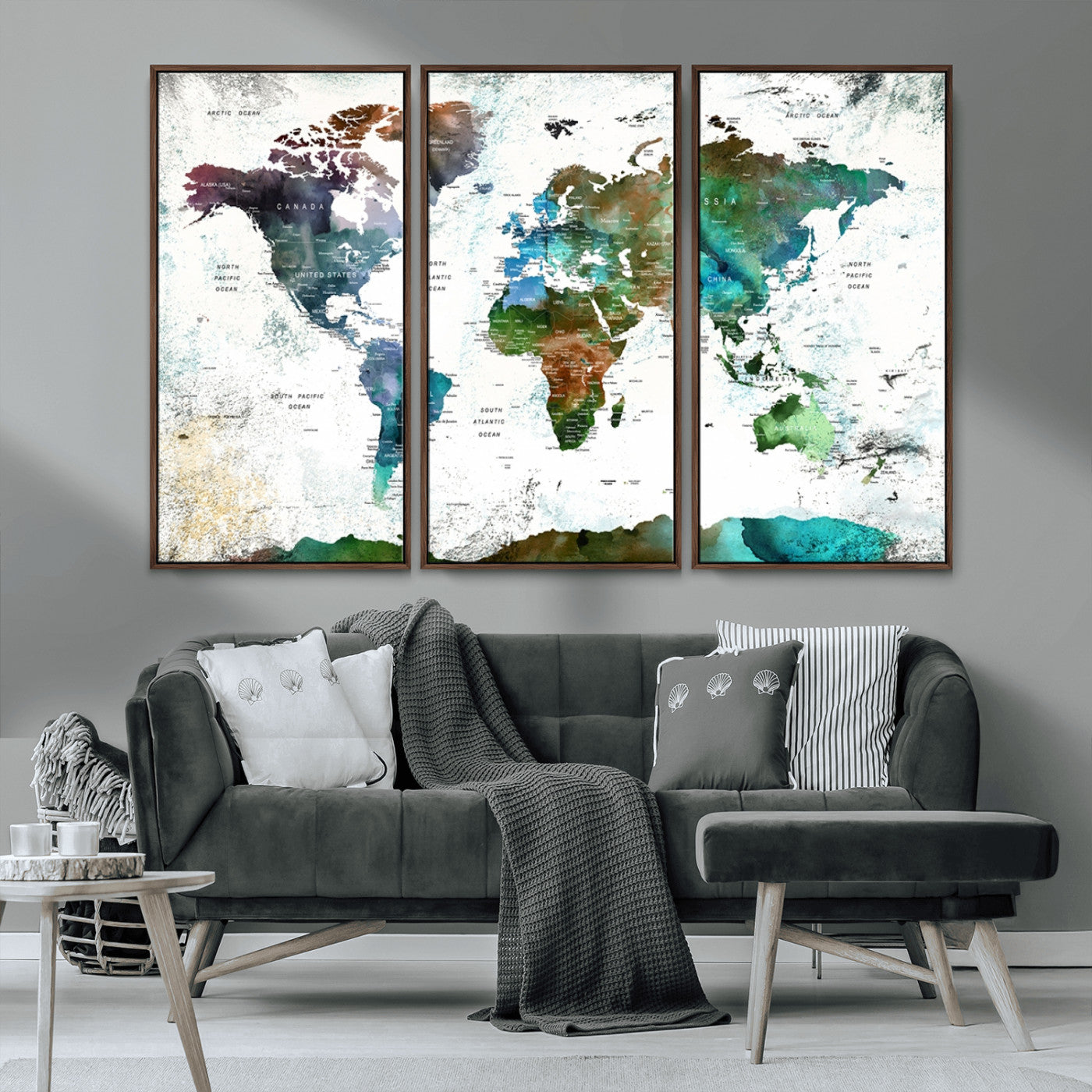 MGV-FC-48X32-3P - Push Pin World Map Canvas Print – Framed Wall Art for Couples to Track Their Travels – Anniversary