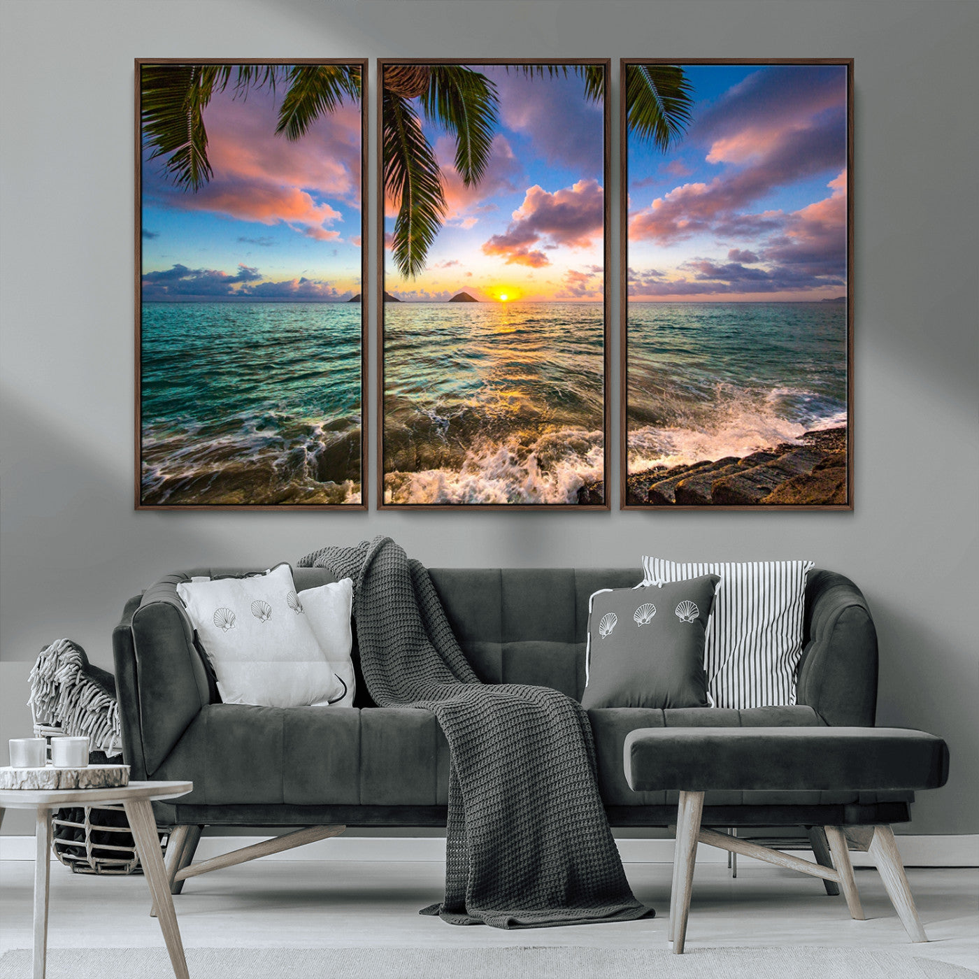 MGV-FC-48X32-3P - Framed Tropical Sunset Art Canvas Print