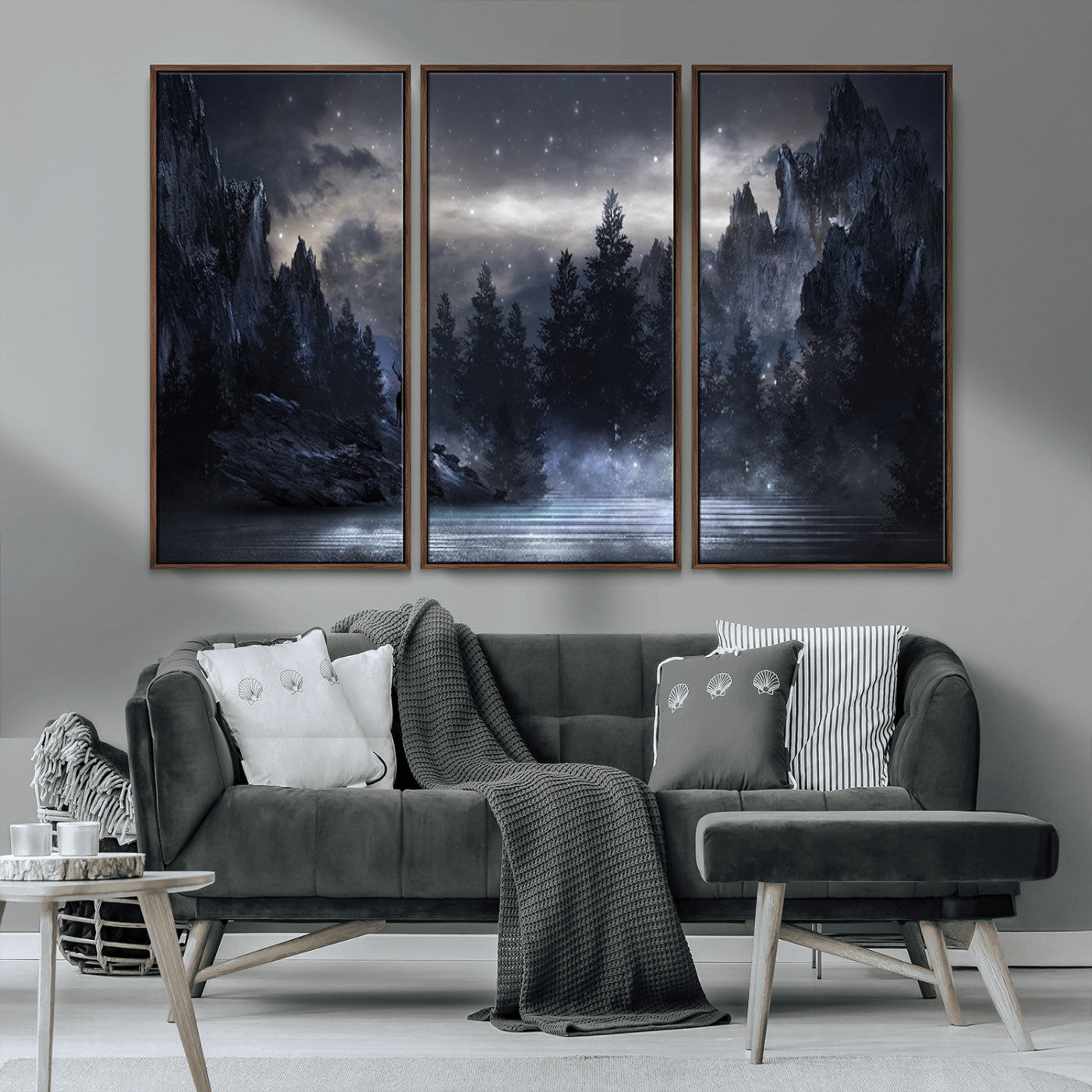 MGV-FC-48X32-3P - Night Landscape and Trees Wall Art Canvas Print