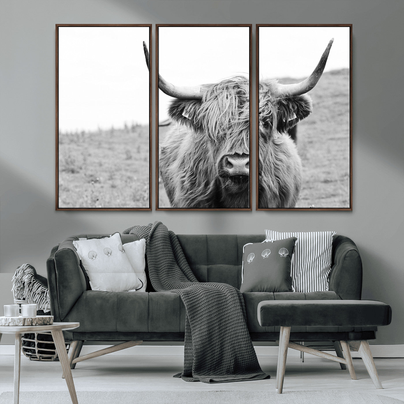 MGV-FC-48X32-3P - Newfoundland Cow Art Wall Art, Black White Cow Art Wall Art Canvas Print