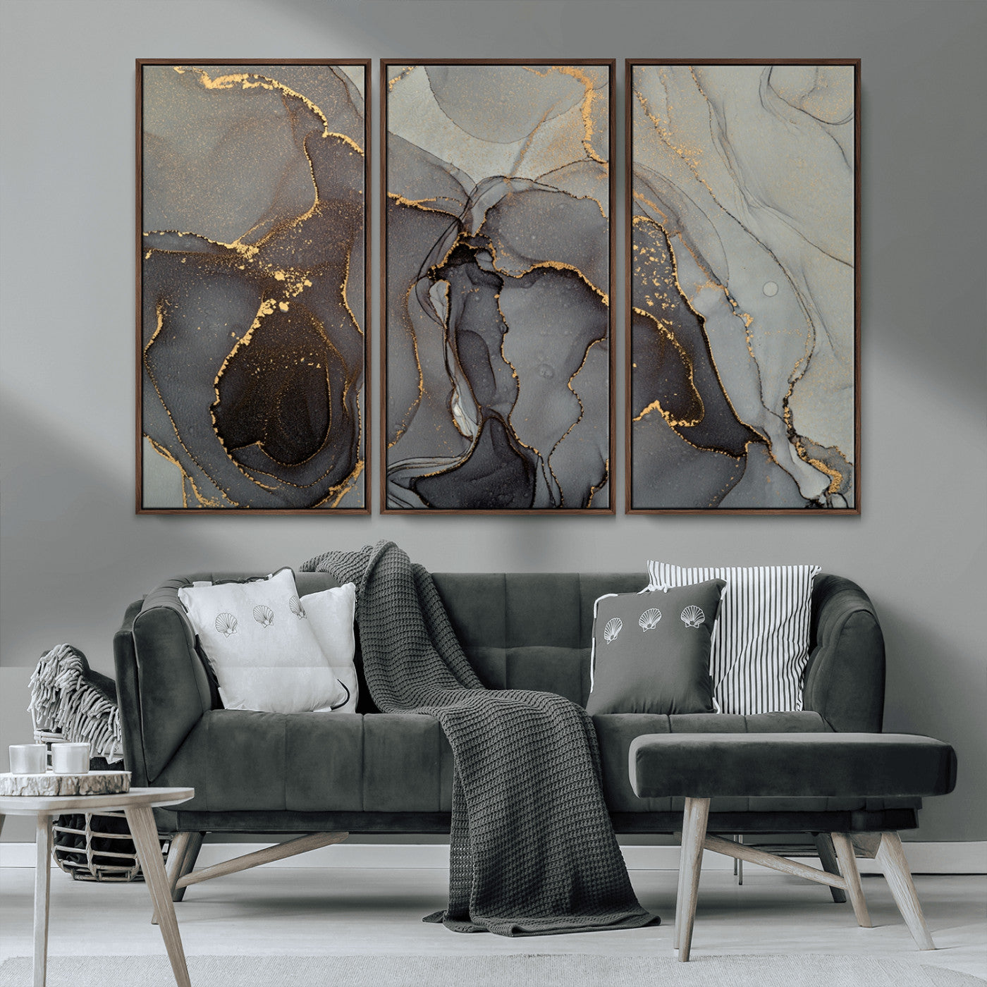 MGV-FC-48X32-3P - Gray Marble Fluid Effect Wall Art Abstract Canvas Wall Art Print