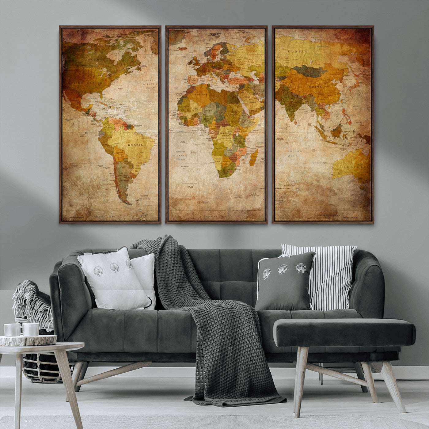 MGV-FC-48X32-3P - Push Pin World Map Canvas Print – Framed Wall Art for Couples to Track Their Travels – Anniversary