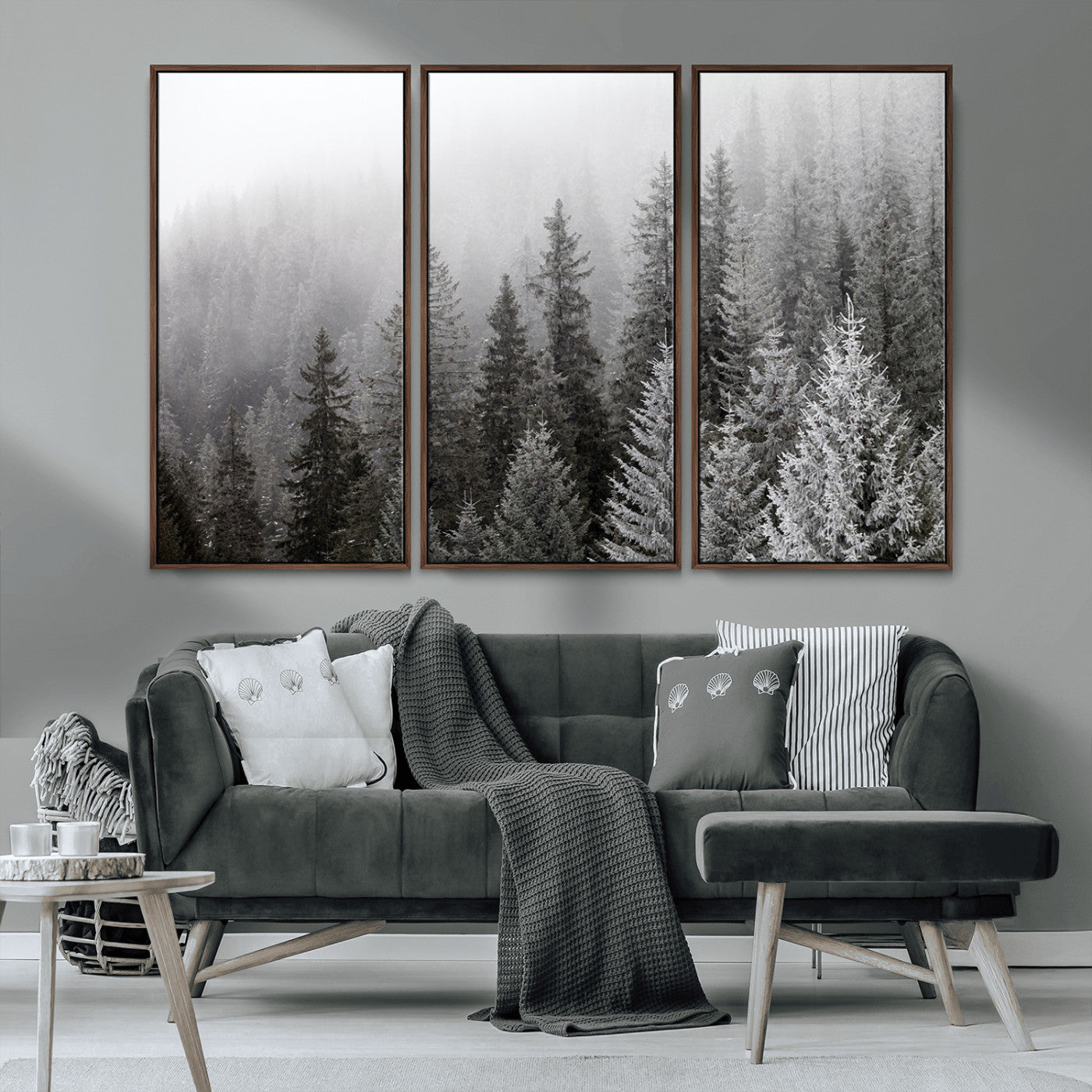 MGV-FC-48X32-3P - Big Foggy Forest and Misty Trees Forest Wall Art Canvas Print