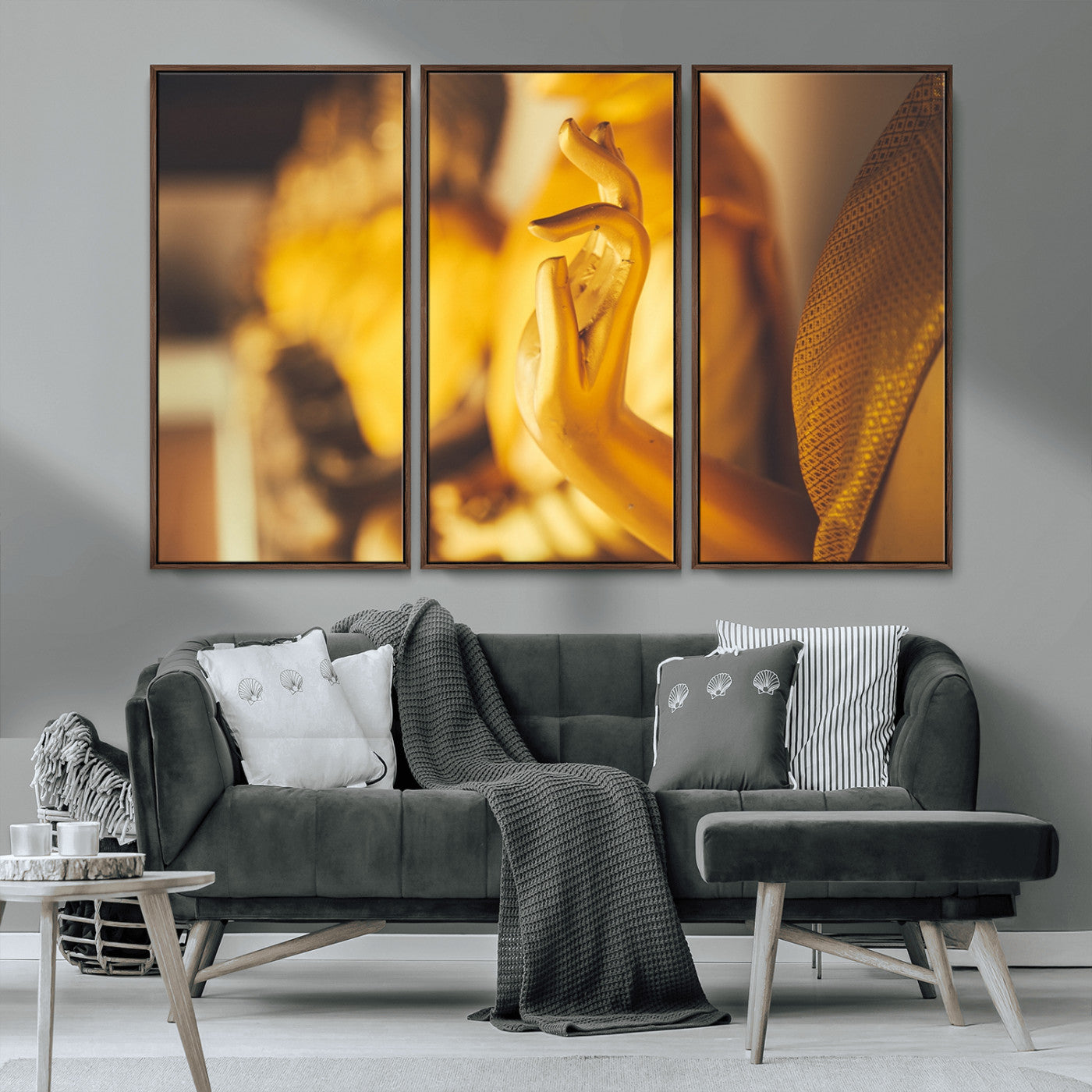 MGV-FC-48X32-3P - Gold Buddha Statue Hands Wall Art Canvas Print