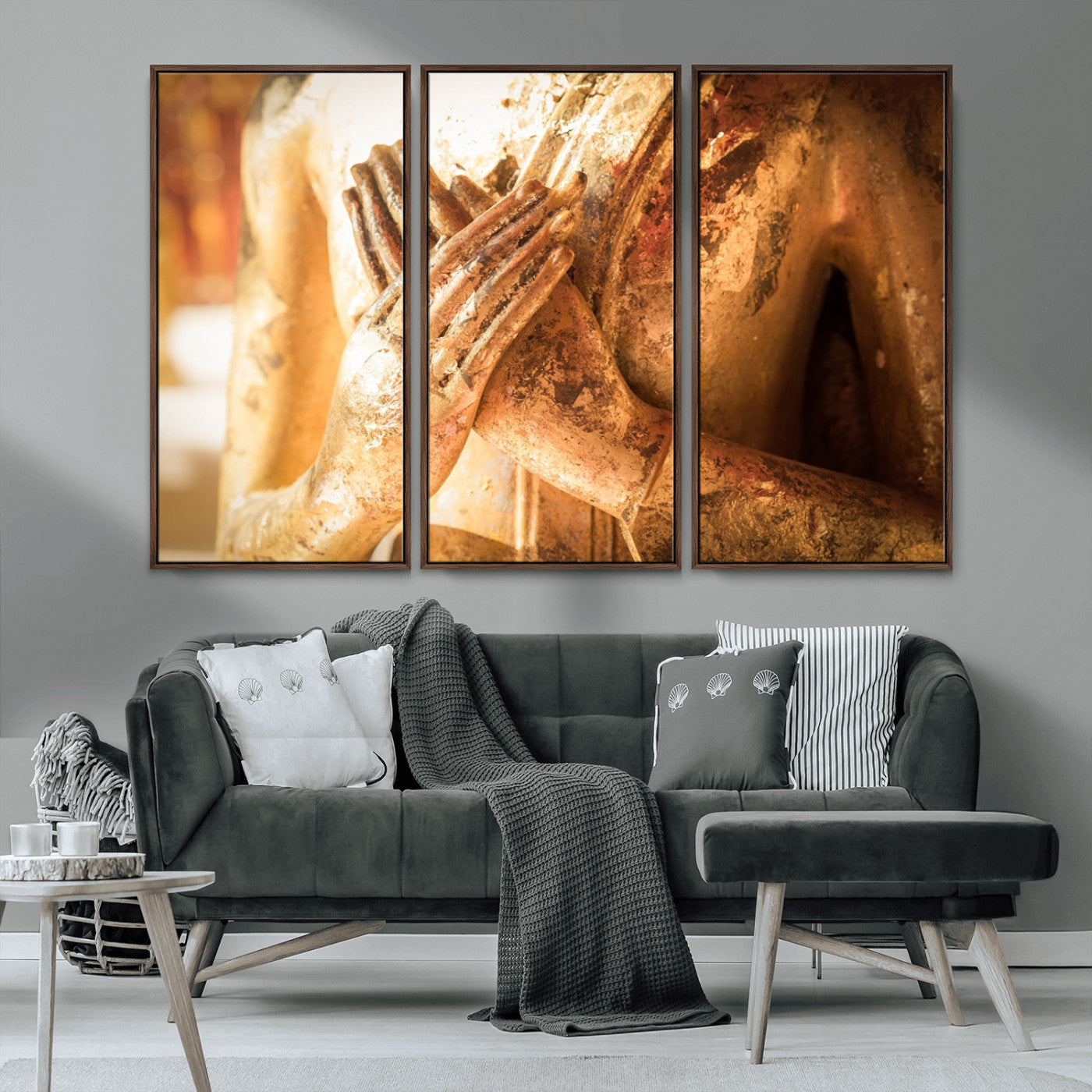 MGV-FC-48X32-3P - Buddha Statue Hands Wall Art Canvas Print