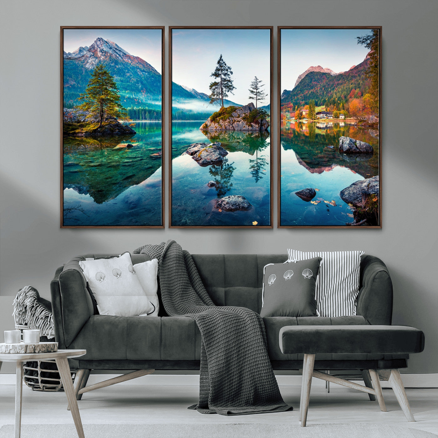 -Crystal Clear Lake Wall Art | Mountains Wall Art Canvas | 3 Panel Large Landscape Print for Dining