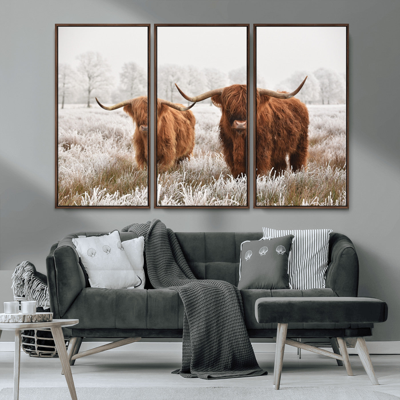 MGV-FC-48X32-3P - Longhorn Cattle Wall Art Canvas Print, Framed Farmhouse Style Art Picture Print, Rustic Cow Perfect Rustic Farmhouse Decor Artwork