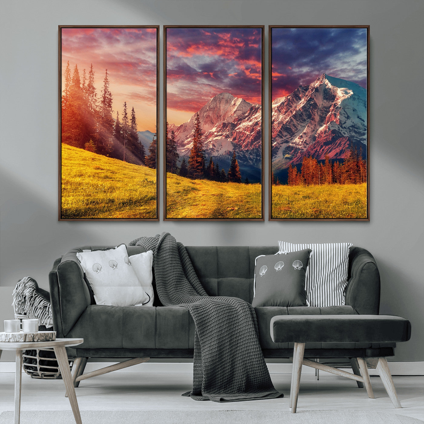 MGV-FC-48X32-3P - Mountain and Daylight Red Sunset Wall Art Canvas Print