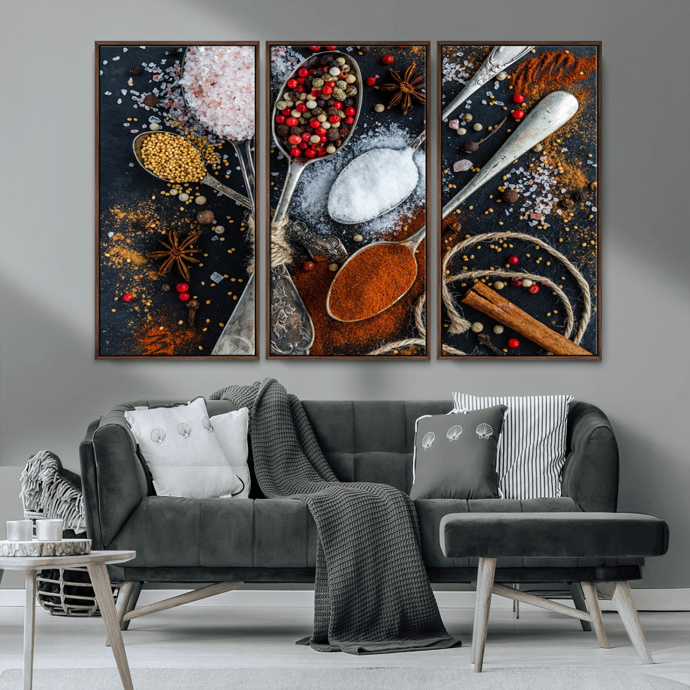 MGV-FC-48X32-3P - Spices and Seasonings Canvas Wall Art – Colorful Triptych Kitchen Decor – Culinary Art for Dining