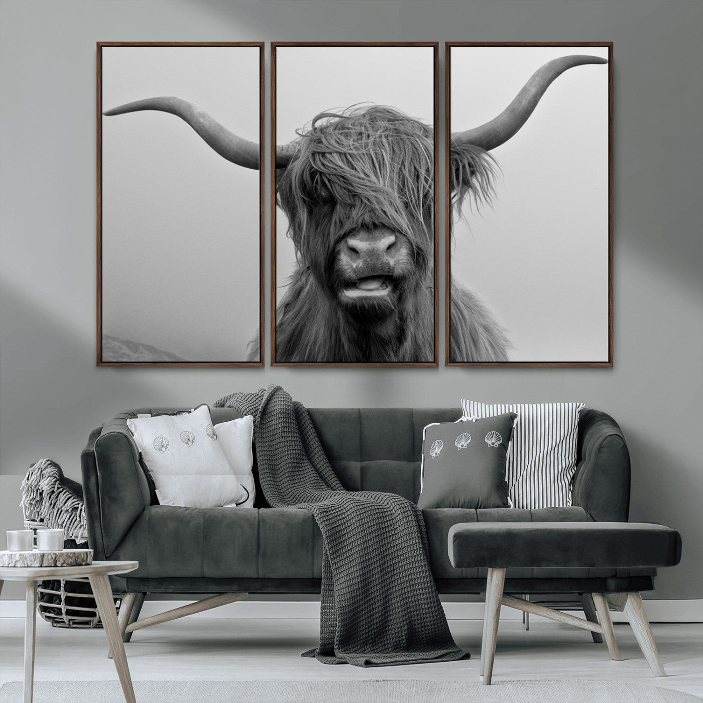 MGV-FC-48X32-3P - Texas Cow Wall Art Canvas, Texas Longhorn Cattle Canvas Print