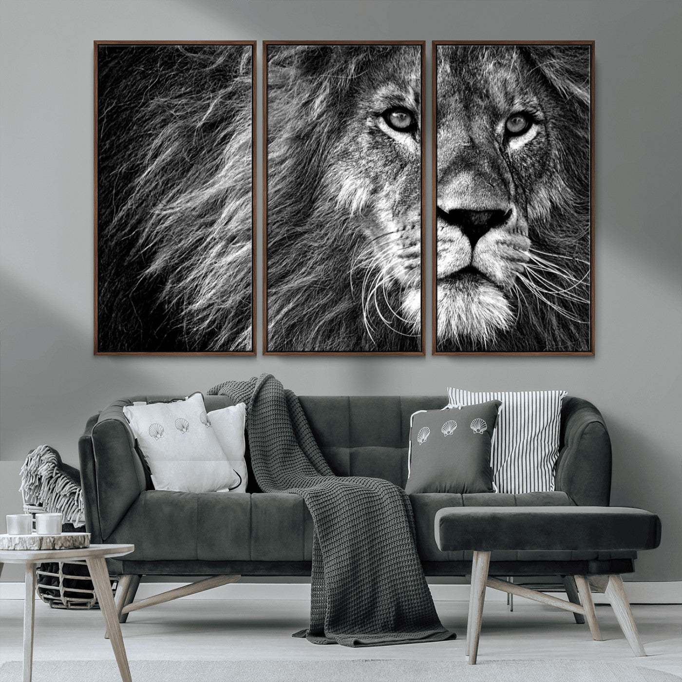 MGV-FC-48X32-3P - Black and White Lion Canvas Wall Art Print