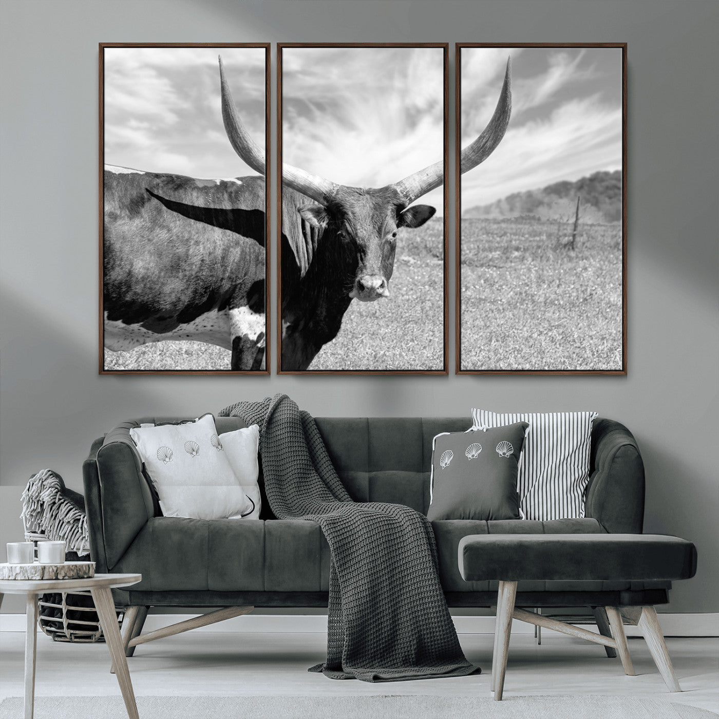 MGV-FC-48X32-3P - Longhorn Wall Art Canvas Print, Framed Ranch Wall Art Canvas Print