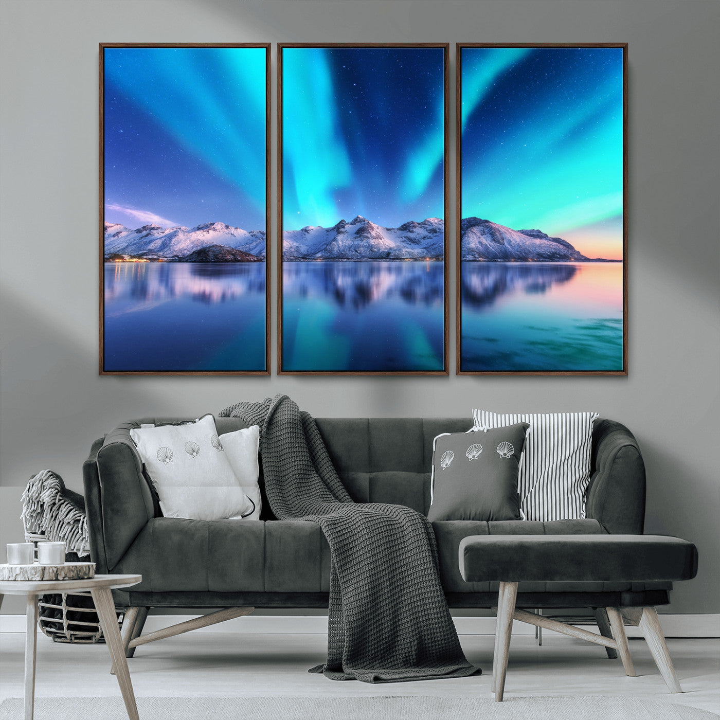 MGV-FC-48X32-3P - Northern Lights above Mountain Wall Art, Northern Lights Wall Art Canvas Print