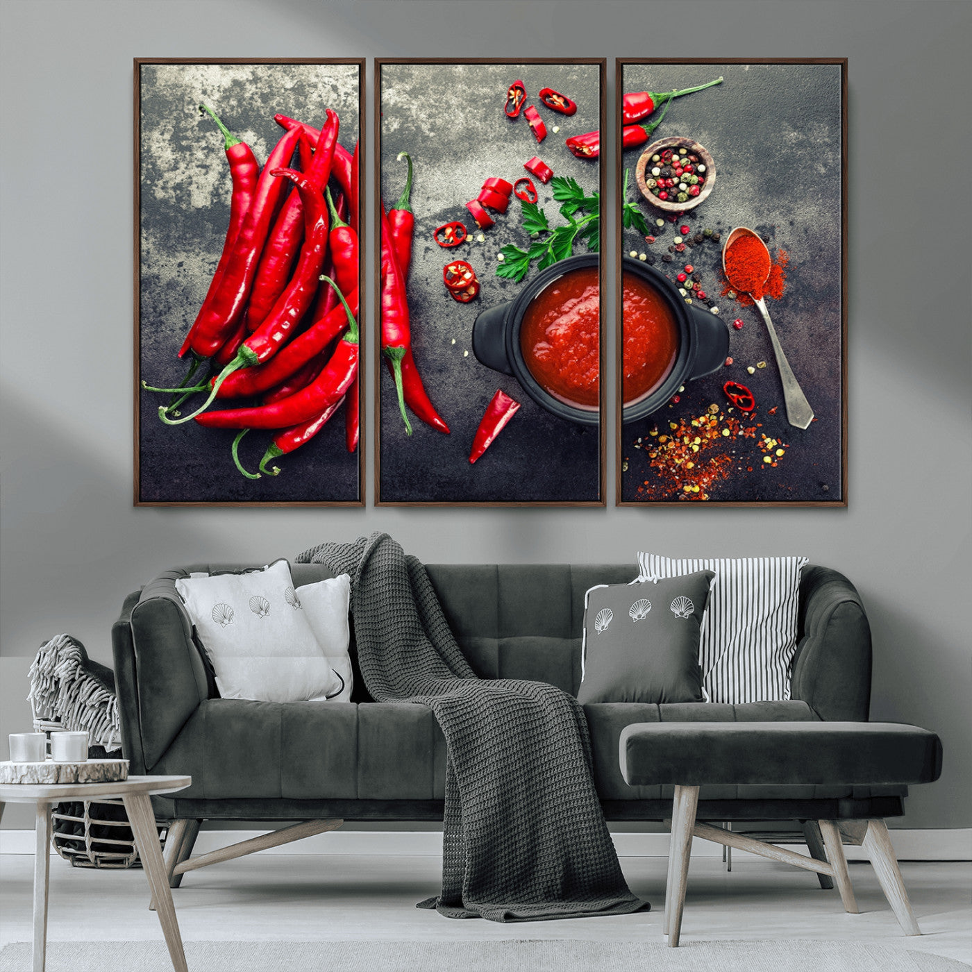 MGV-FC-48X32-3P - Red Chili Peppers Wall Art Kitchen Artwork Canvas Print