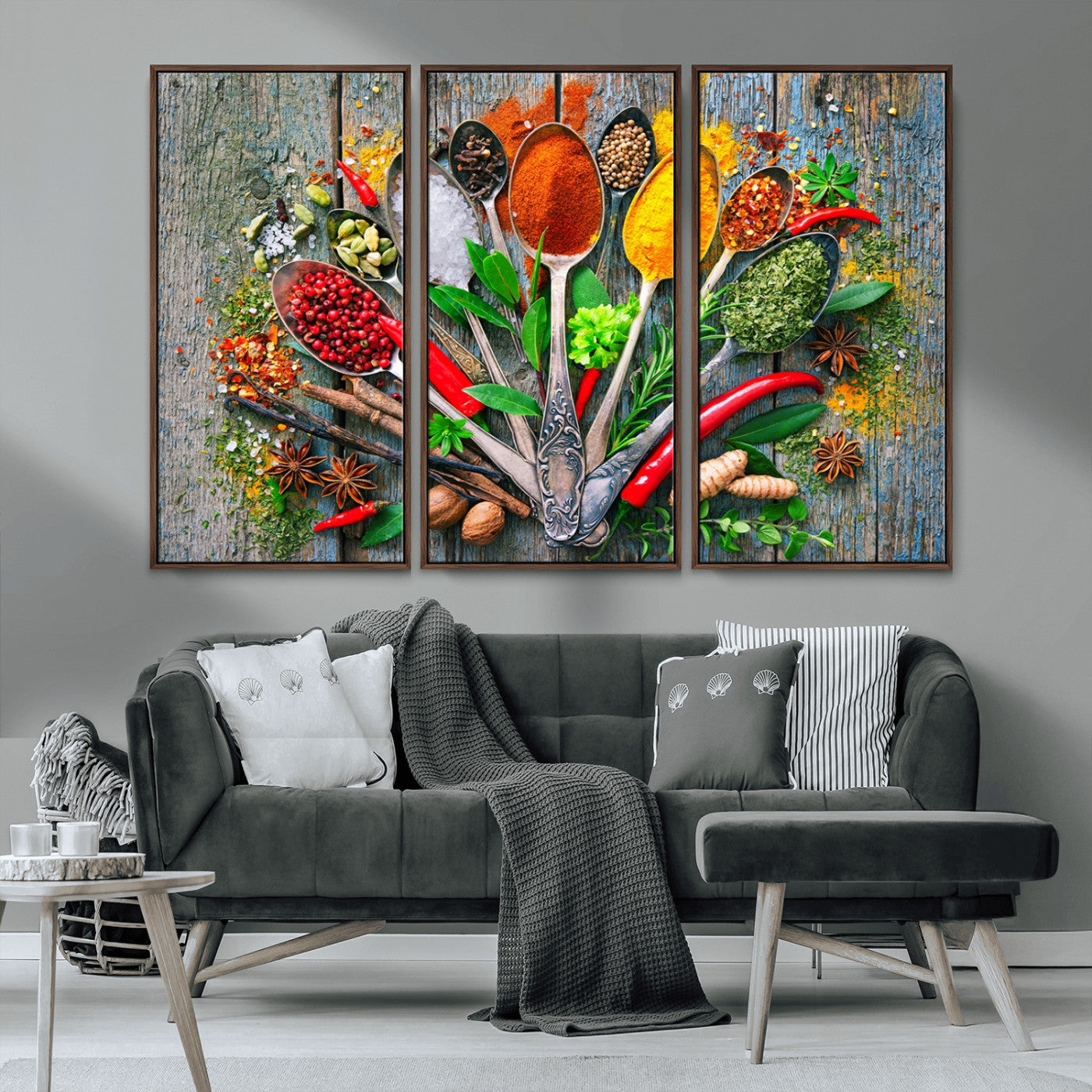 MGV-FC-48X32-3P - Spoonful of Spices Cooking Wall Art Canvas Print - Vibrant Kitchen Decor Triptych – Culinary Art
