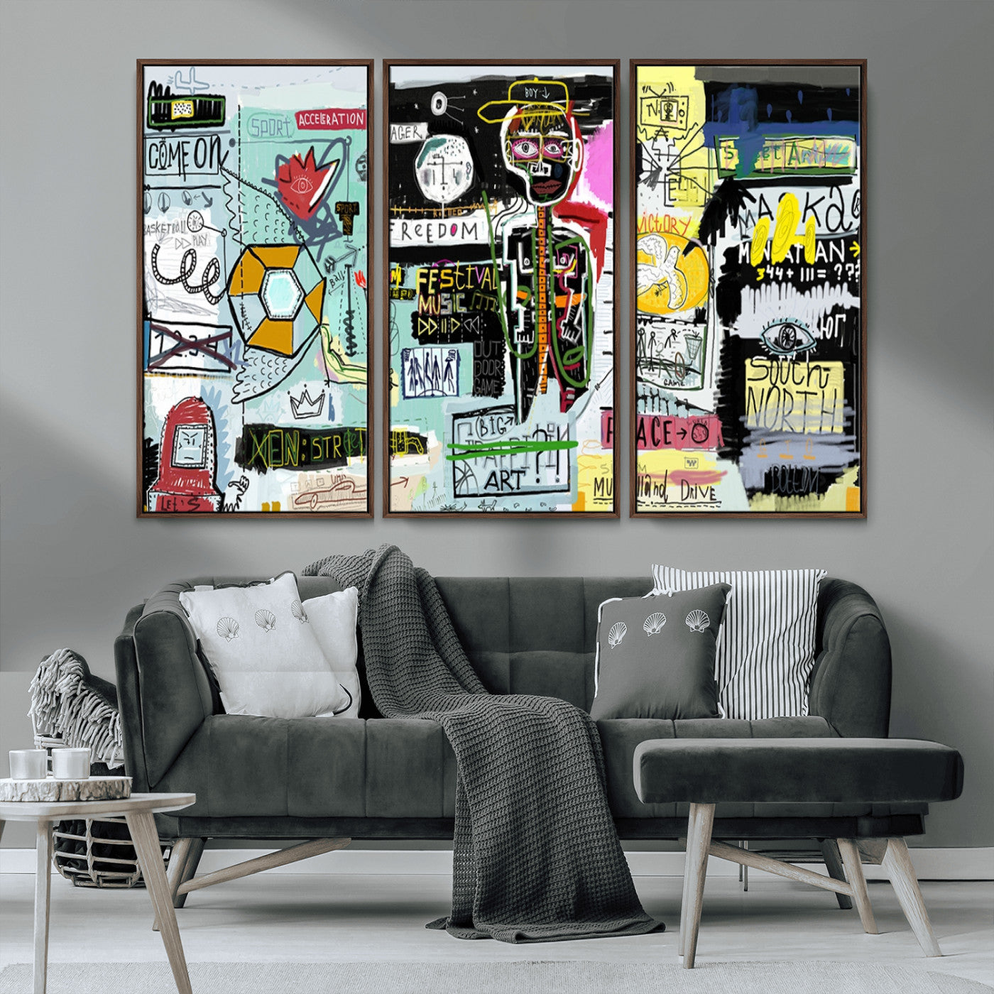 MGV-FC-48X32-3P - Abstract Graffiti Canvas Street Art-Inspired Graffiti Triptych Canvas – Modern Abstract Wall Art for