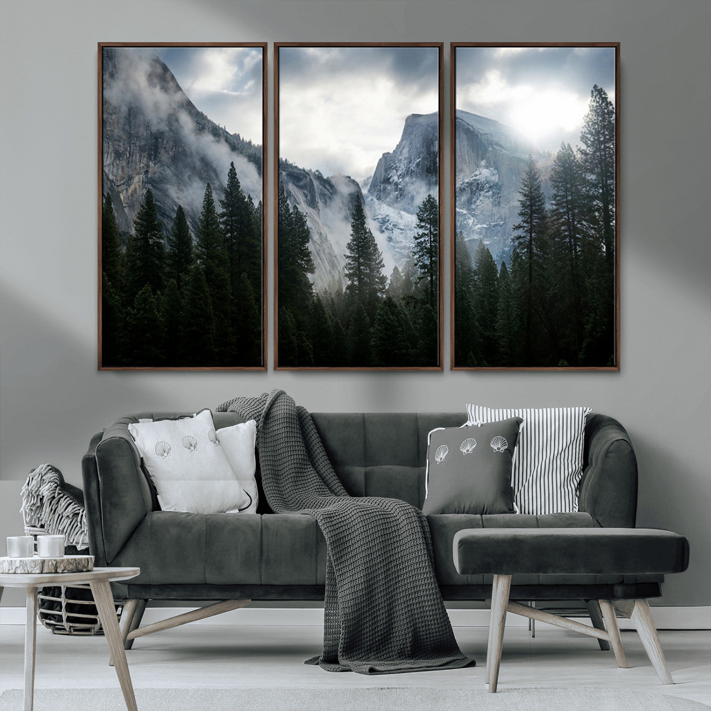 MGV-FC-48X32-3P - Yosemite National Park El Capitan Foggy Mountain Wall Art | Large Canvas Print for Living Room,