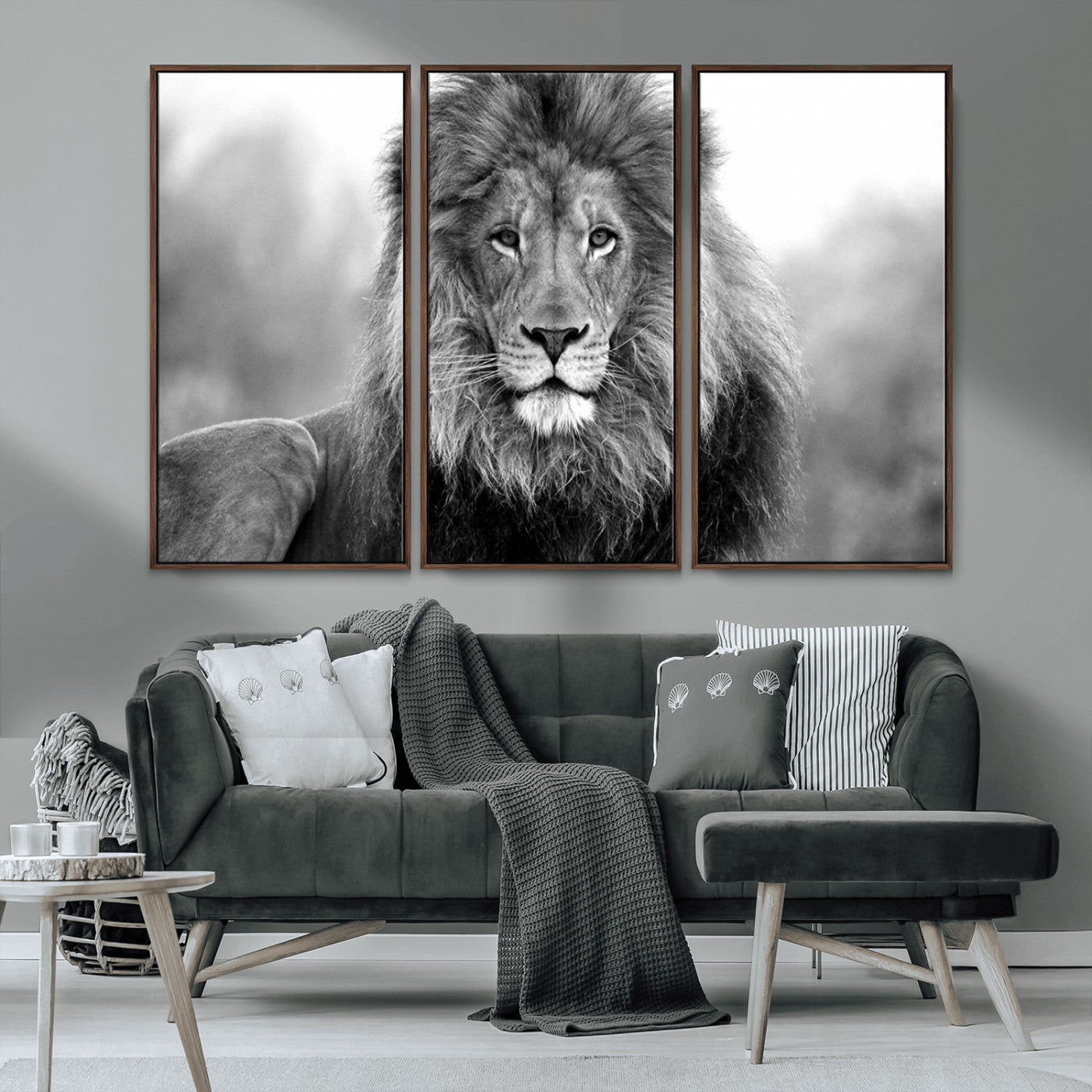 MGV-FC-48X32-3P - Black and White Lion Canvas Wall Art Animal Print