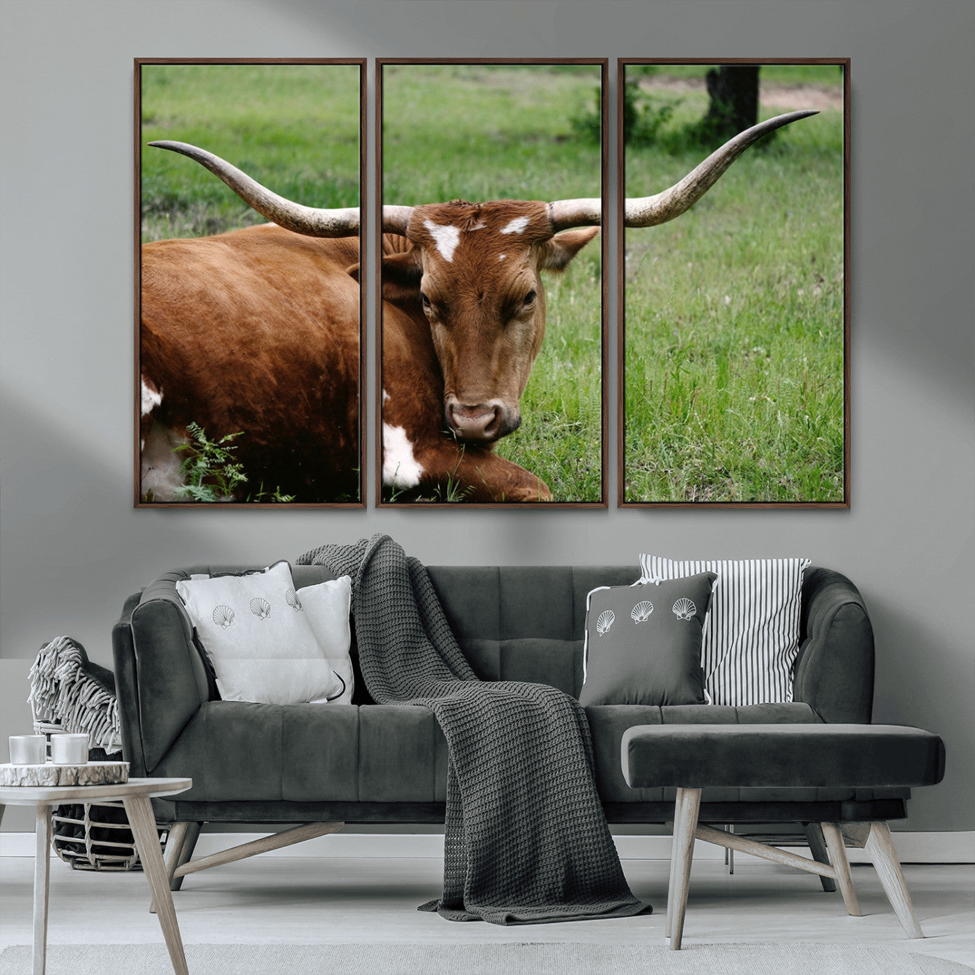 MGV-FC-48X32-3P - Longhorn Cow Animal Wall Art Canvas Print