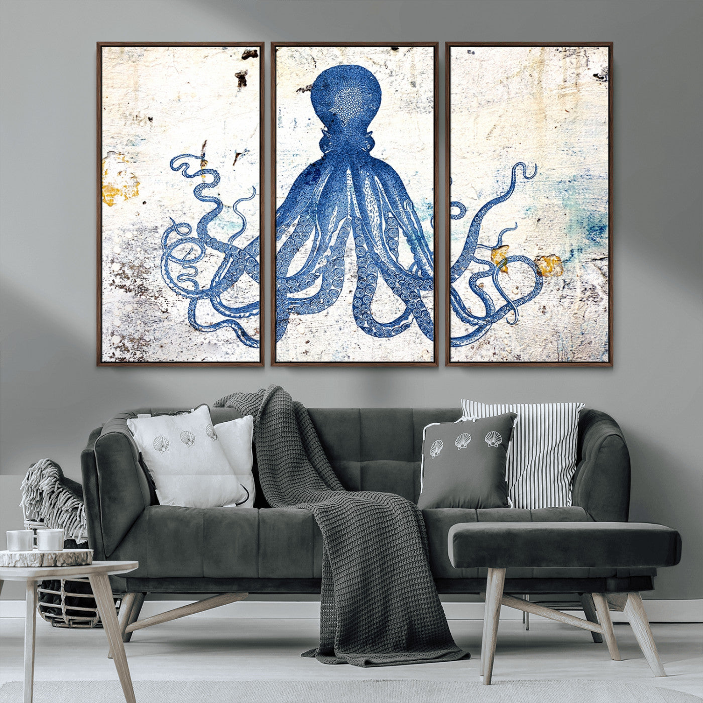 MGV-FC-48X32-3P - Octopus Canvas Wall Art | Coastal Marine Life Artwork for Living Room, Bedroom, or Office |