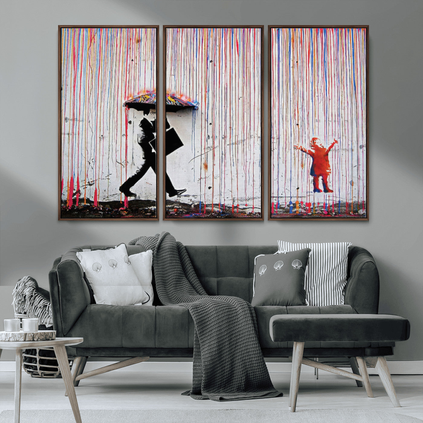 MGV-FC-48X32-3P - Banksy Wall Art Canvas Print, Framed Graffiti Art Picture Print, Banksy Urban Graffiti Perfect Modern Decor Artwork