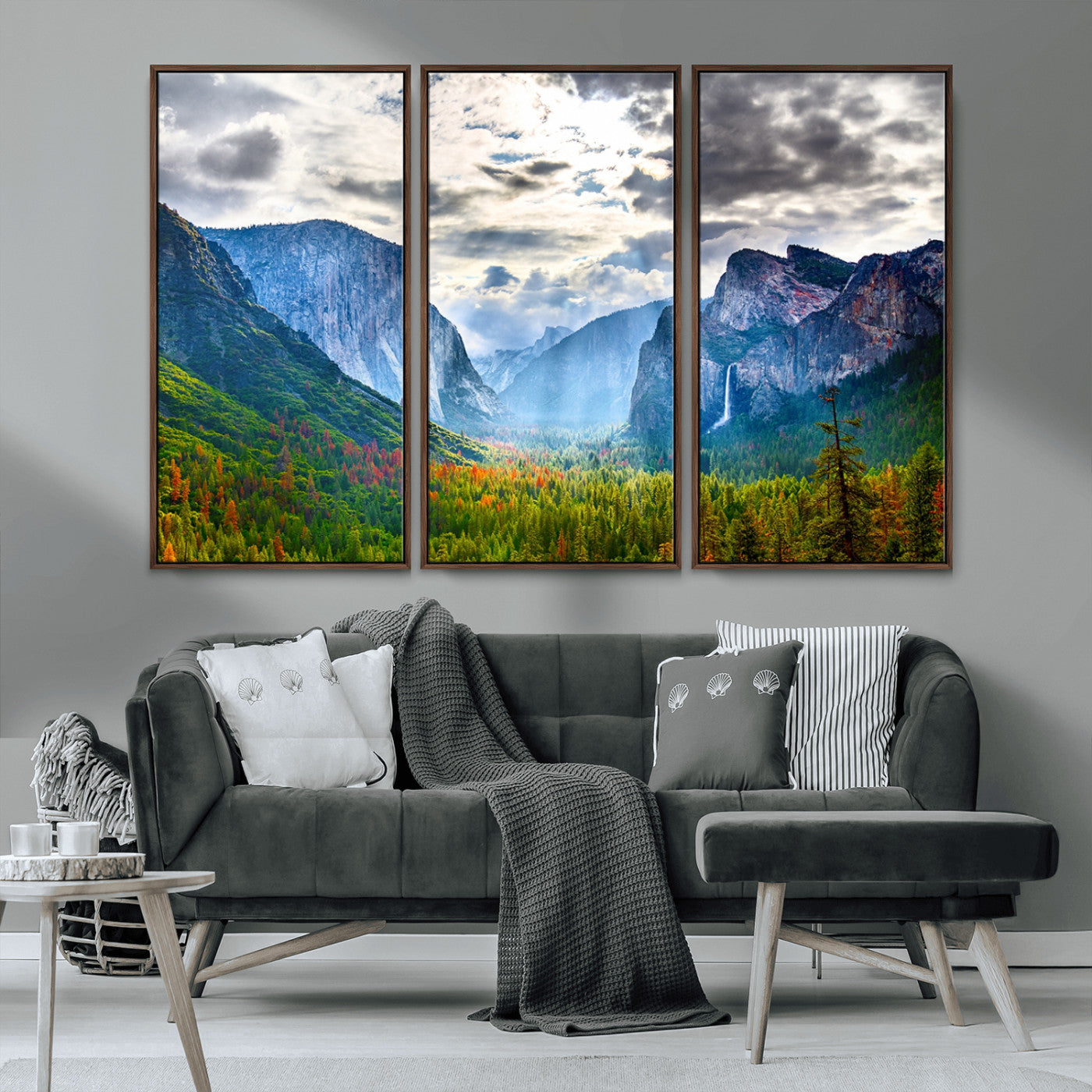 MGV-FC-48X32-3P - Yosemite Park Half Dome 3 Panel Canvas Print | Large Giclée Landscape Wall Art for Living Room,