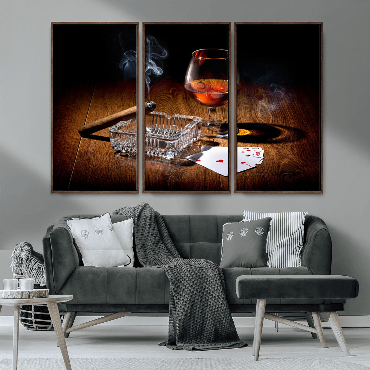 MGV-FC-48X32-3P - Whiskey Cigar Wall Art Canvas Print Kitchen Wall