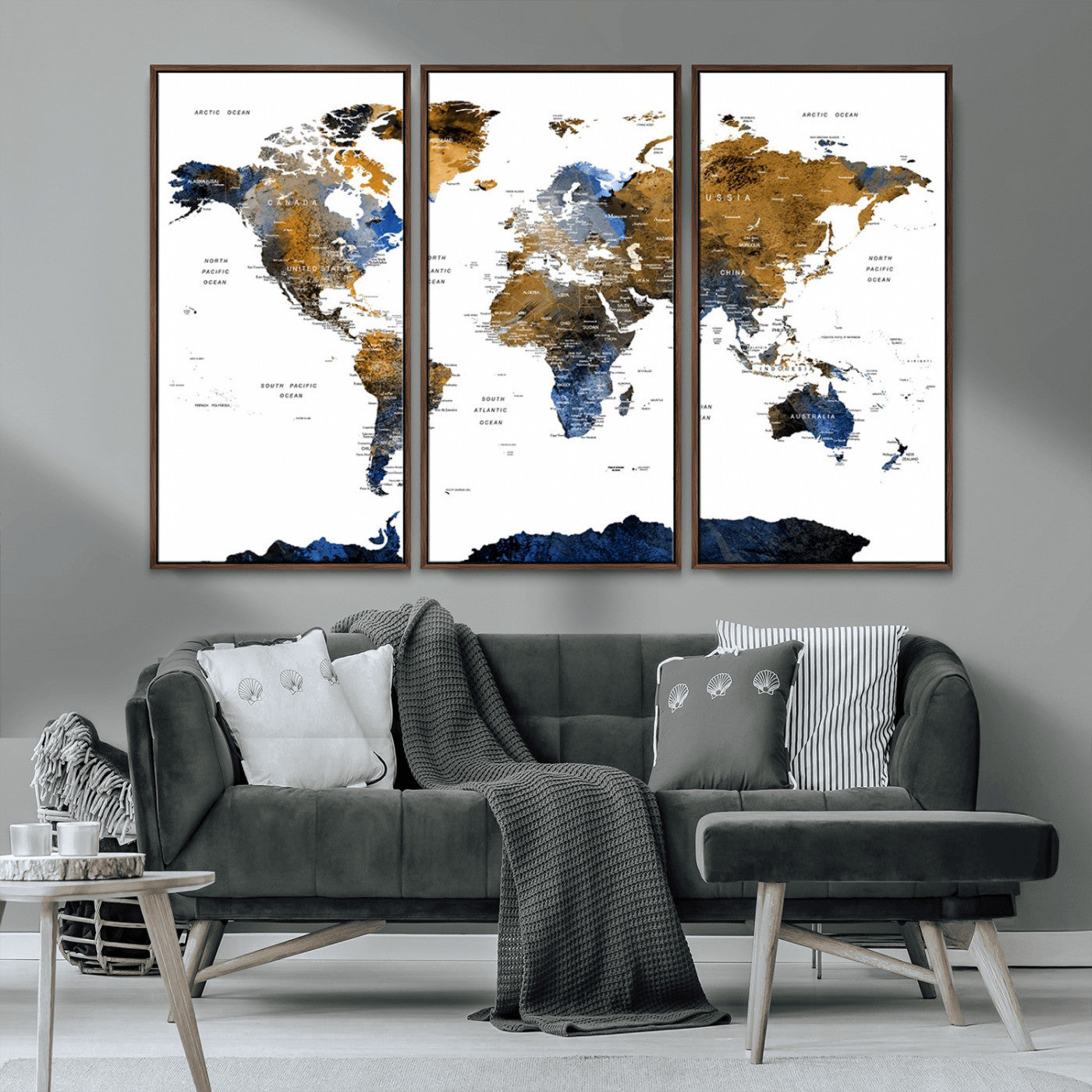 MGV-FC-48X32-3P - World Map Wall Art Canvas Print for Home and Office Decor