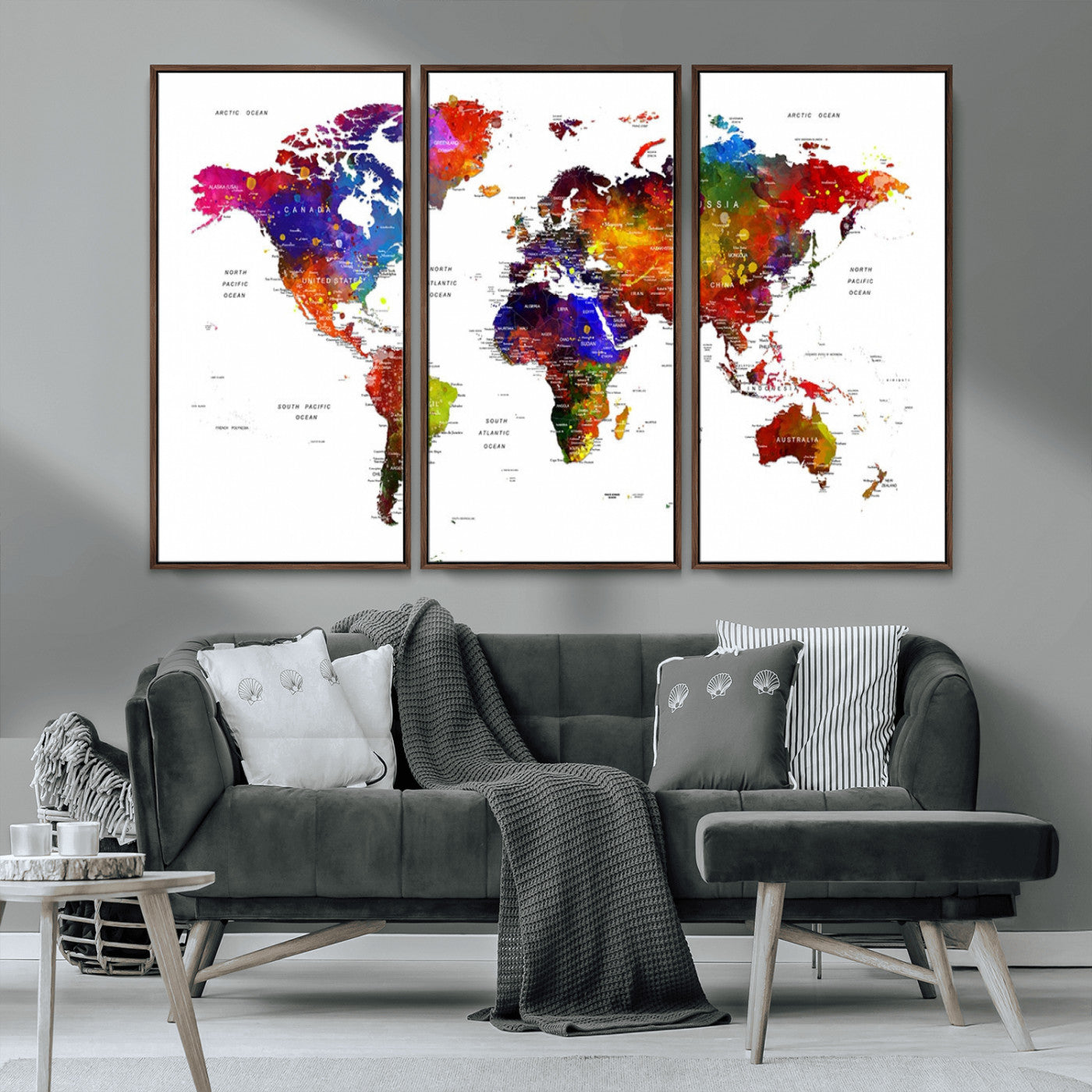 MGV-FC-48X32-3P - Push Pin World Map Canvas Print – Framed Wall Art for Couples to Track Their Travels – Anniversary