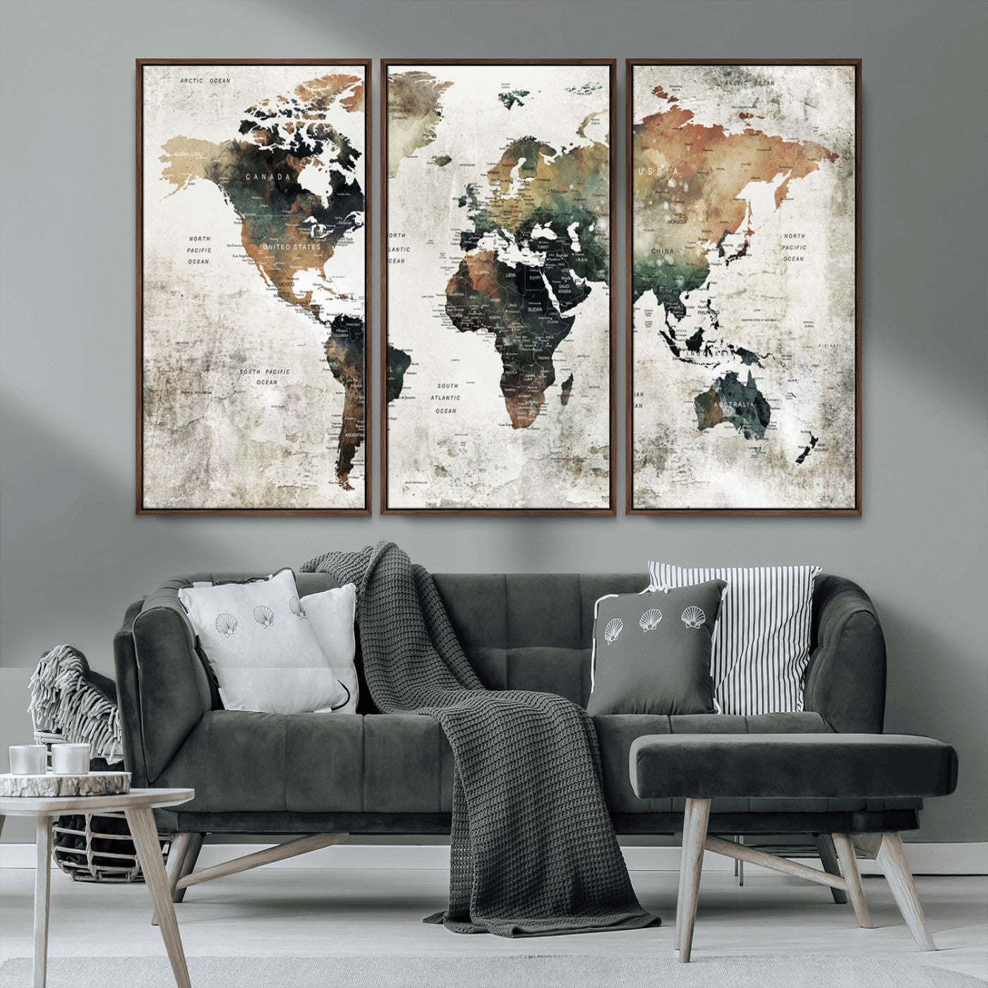 MGV-FC-48X32-3P - Push Pin World Map Canvas Print – Framed Wall Art for Couples to Track Their Travels – Anniversary