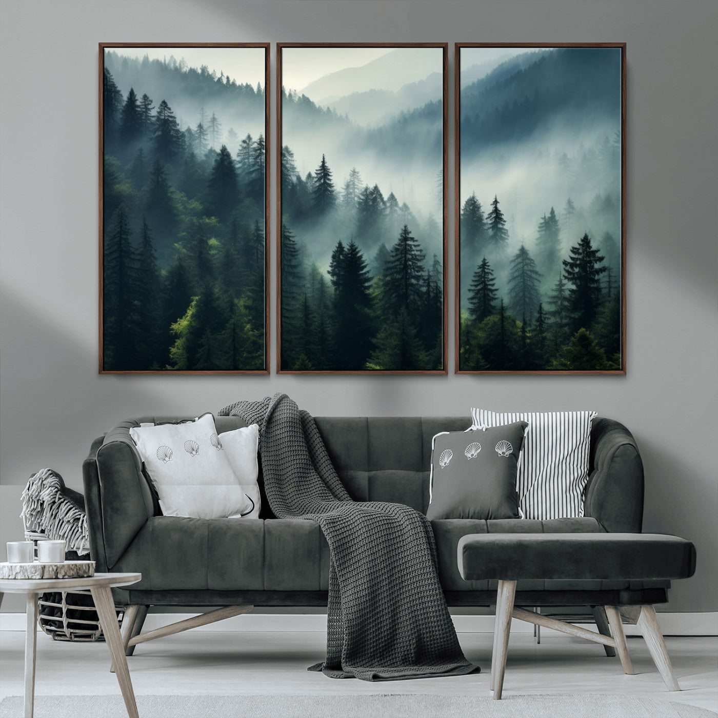 MGV-FC-48X32-3P - Captivating Misty Forest Wall Art Premium Canvas Print a Foggy and Serene Atmosphere Art