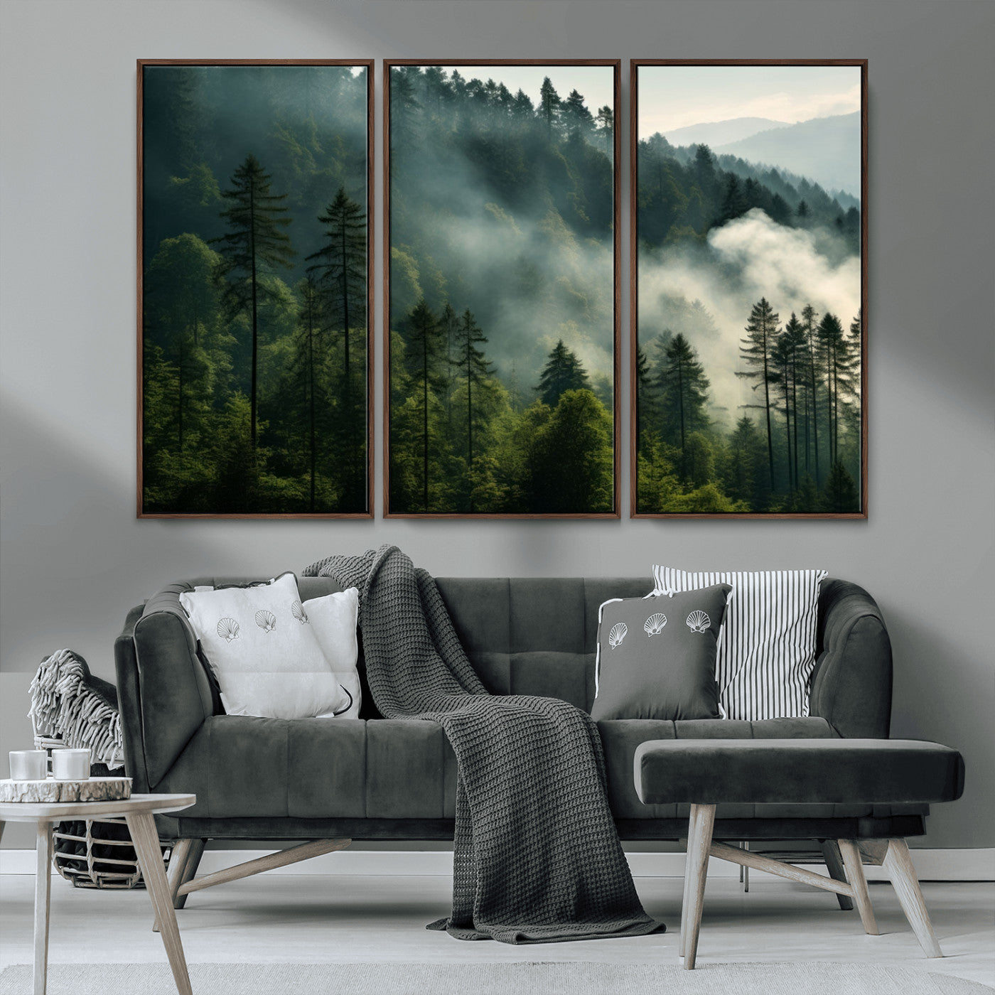 MGV-FC-48X32-3P - Misty Forest Wall Art Premium Canvas Print a Foggy and Serene Atmosphere