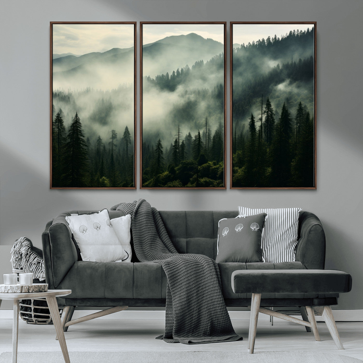 MGV-FC-48X32-3P - Captivating Misty Forest Wall Art Premium Canvas Print a Foggy and Serene Atmosphere