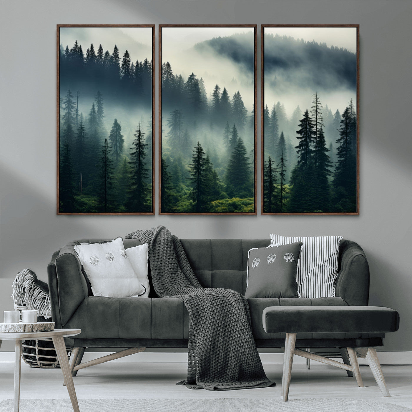 MGV-FC-48X32-3P - Captivating Misty Forest Wall Art Premium Canvas Print a Foggy and Serene Atmosphere
