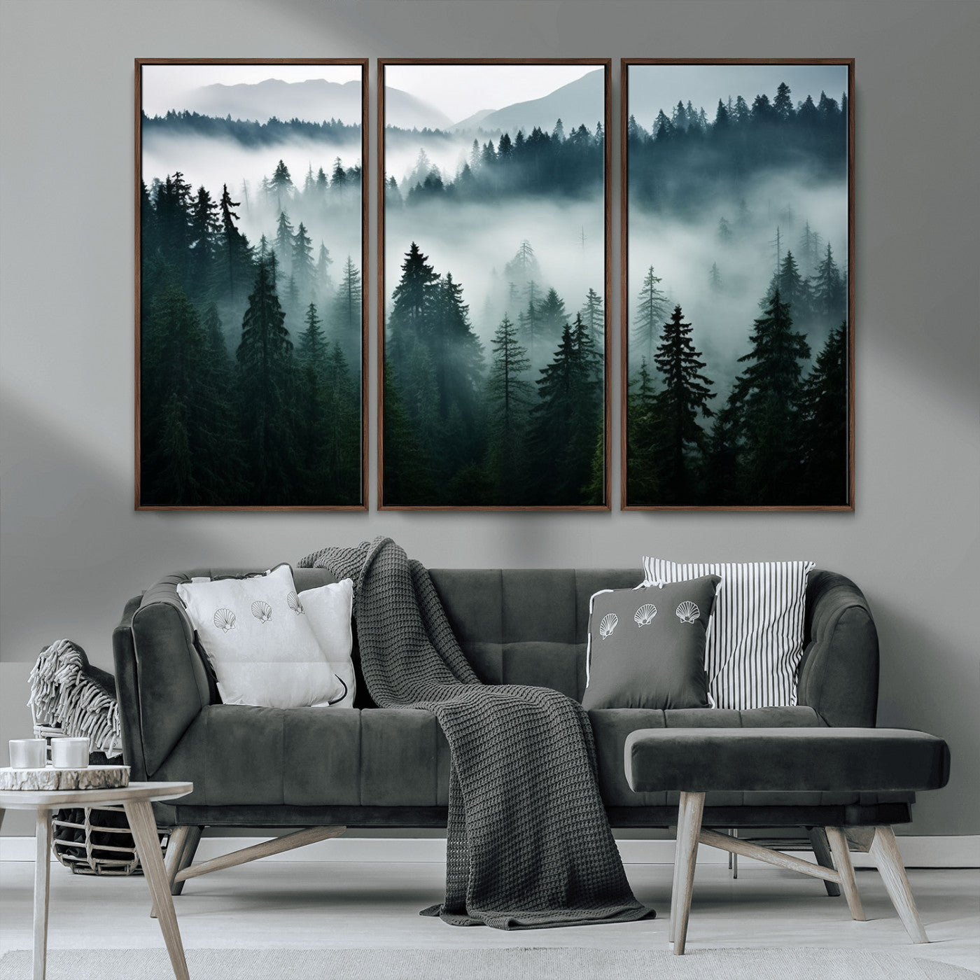 MGV-FC-48X32-3P - Captivating Misty Forest Wall Art Canvas, Premium Canvas Print a Foggy and Serene Atmosphere