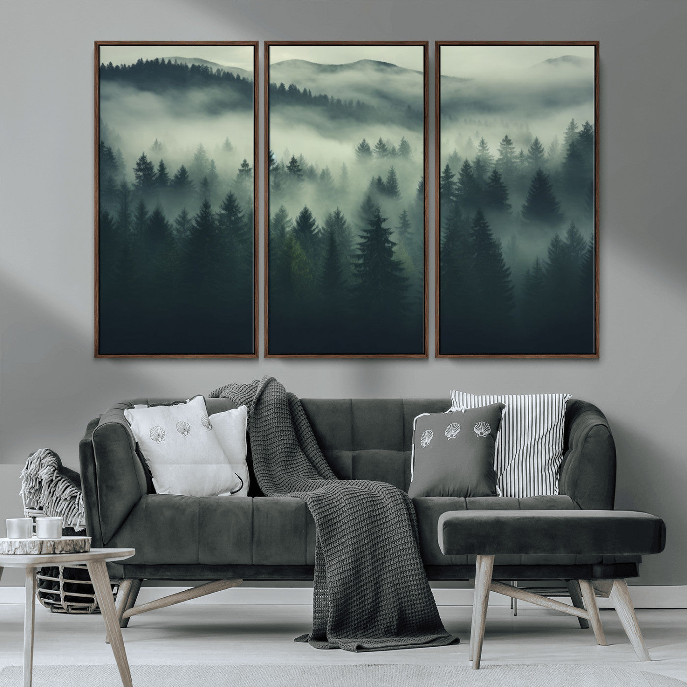 MGV-FC-48X32-3P - Misty Forest Wall Art Premium Canvas Print a Foggy and Serene Atmosphere