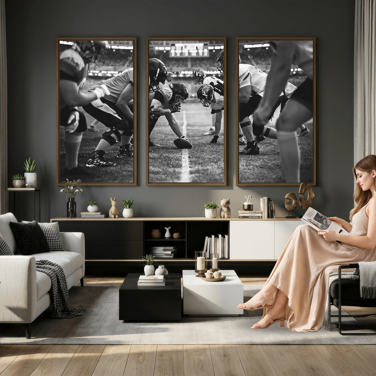 13273-MGV-CV-36X24 - American Football Wall Art Canvas Print Framed Stadium Sport