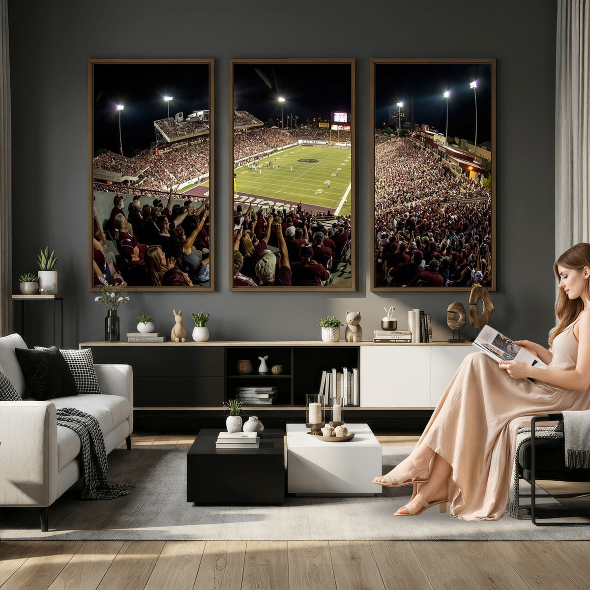 94126-MGV-CV-36X24 - Washington-Grizzly Stadium Canvas Wall Art | Exciting Game Night Atmosphere in Panoramic View