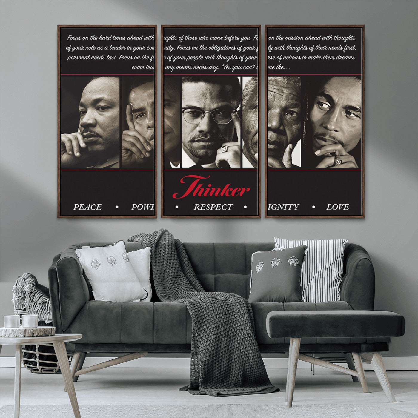 MGV-FC-48X32-3P - Thinkers of Wall Art Canvas Print - Inspirational Wall Art Featuring Icons of Peace, Power, and