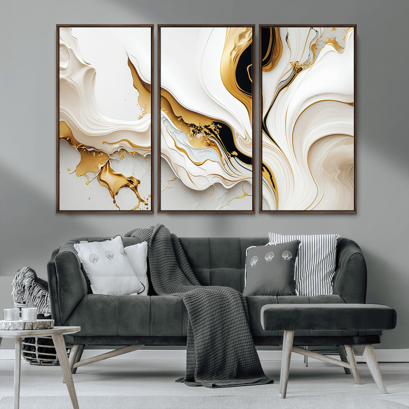 -Gold Waves on Pure White Canvas – Gold Abstract Art for Modern Interiors | Wall Art Canvas, Framed &