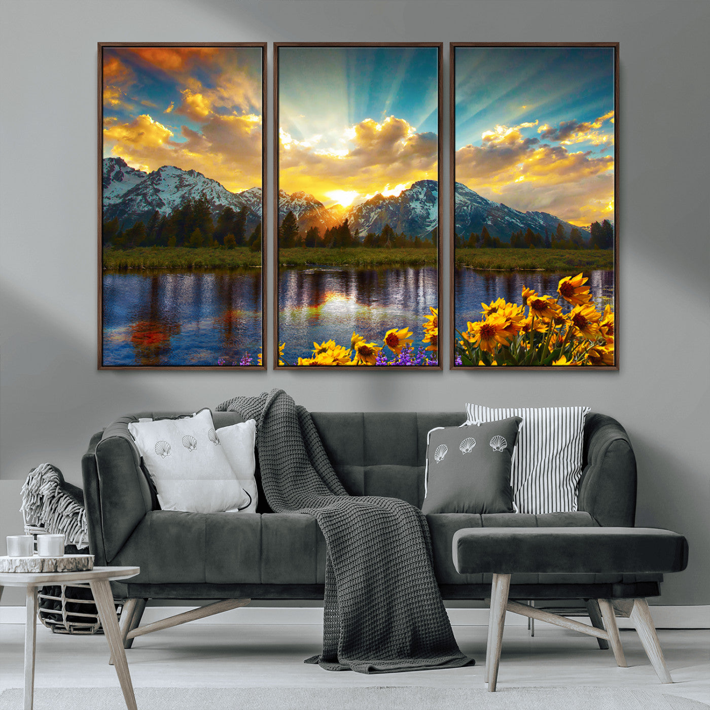 MGV-FC-48X32-3P - Grand Teton Park Amazing Mountain Landscape Sunset Wall Art Canvas Print