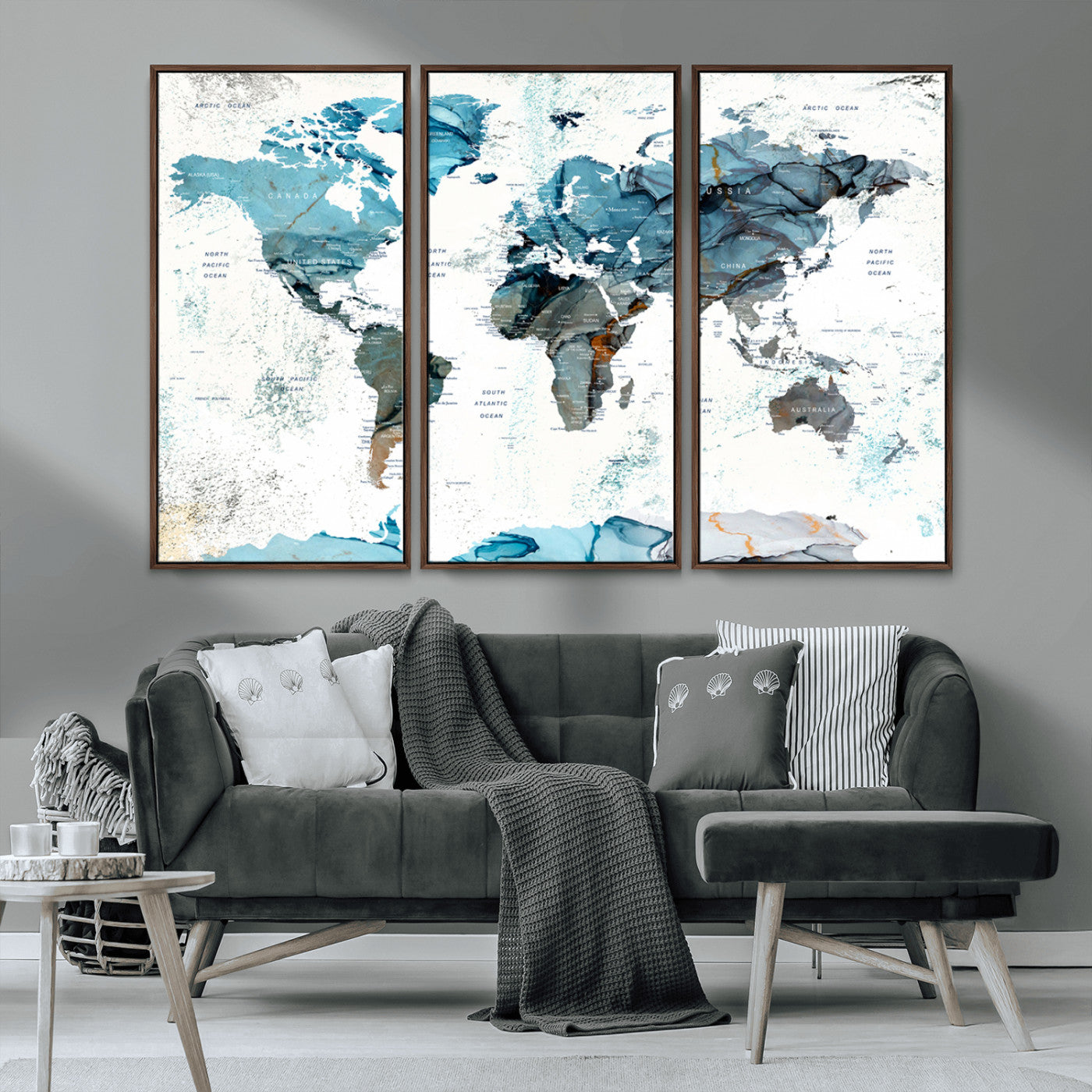 MGV-FC-48X32-3P - Push Pin World Map Canvas Print – Framed Wall Art for Couples to Track Their Travels – Anniversary