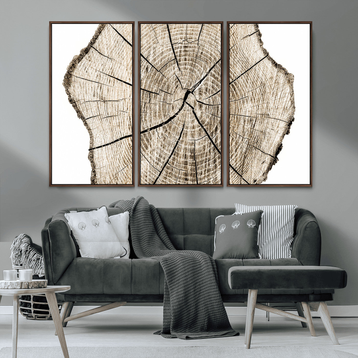 MGV-FC-48X32-3P - Abstract Wood Tree Ring Wall Art - Ready to Hang Minimalist Wooden Design for Rustic & Contemporary