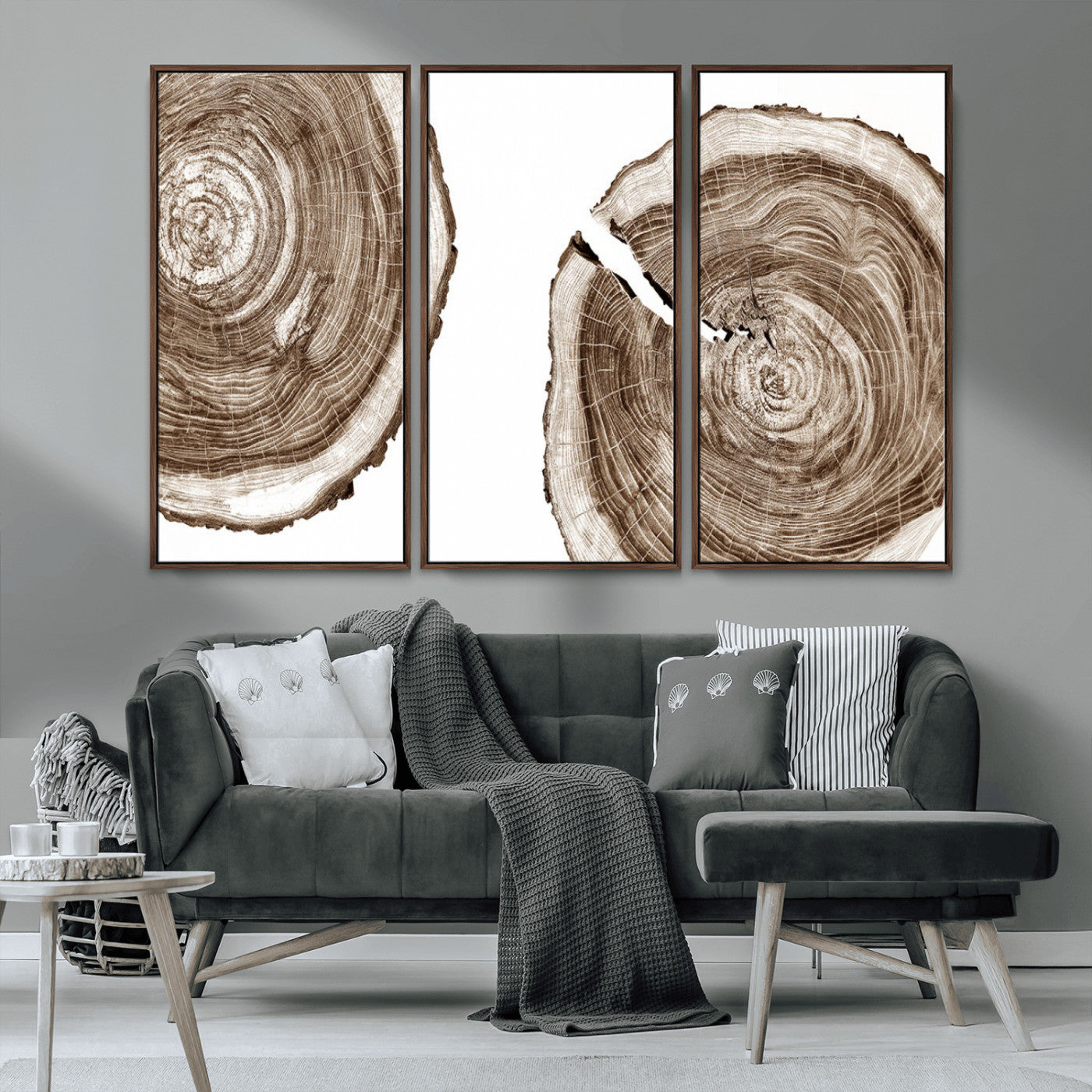 MGV-FC-48X32-3P - Wood Tree Ring Wall Art Canvas Prints, Tree Rings – Minimalist Black and White Wood Art | Triptych