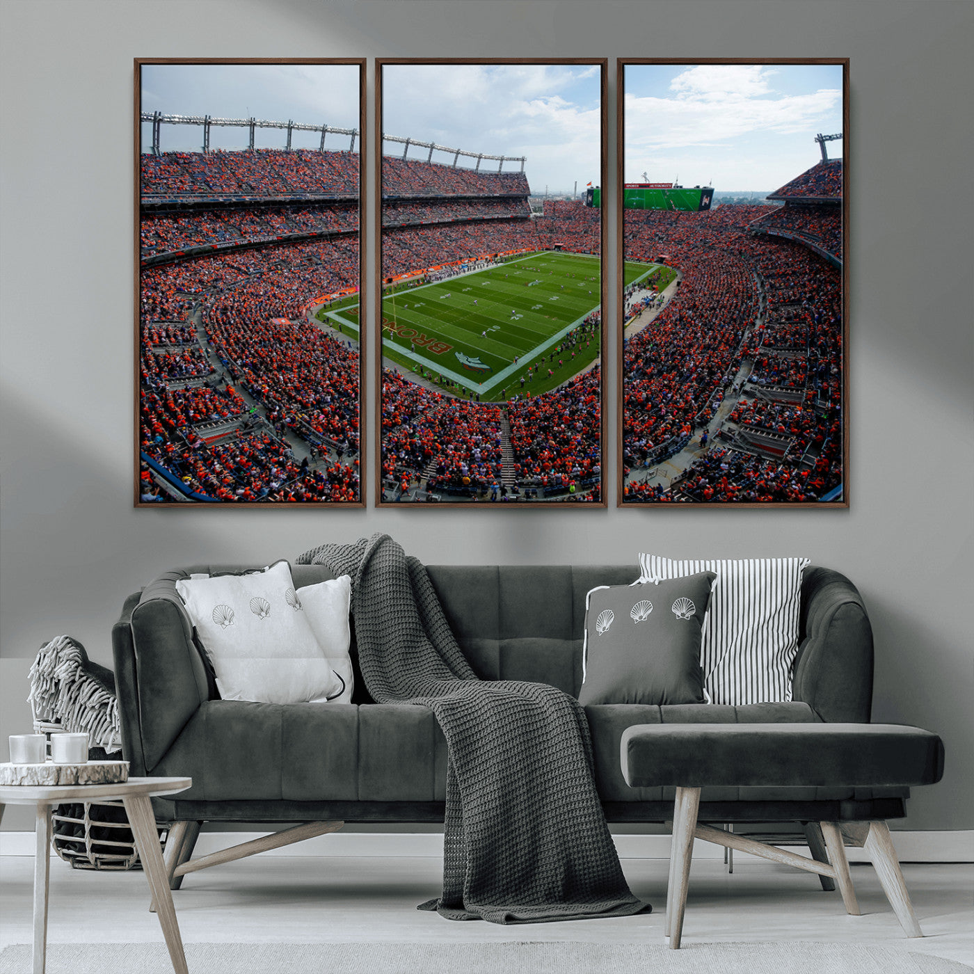 MGV-FC-48X32-3P - Denver Broncos Football Team Print - Empower Field Mile High Stadium Wall Art Canvas Print