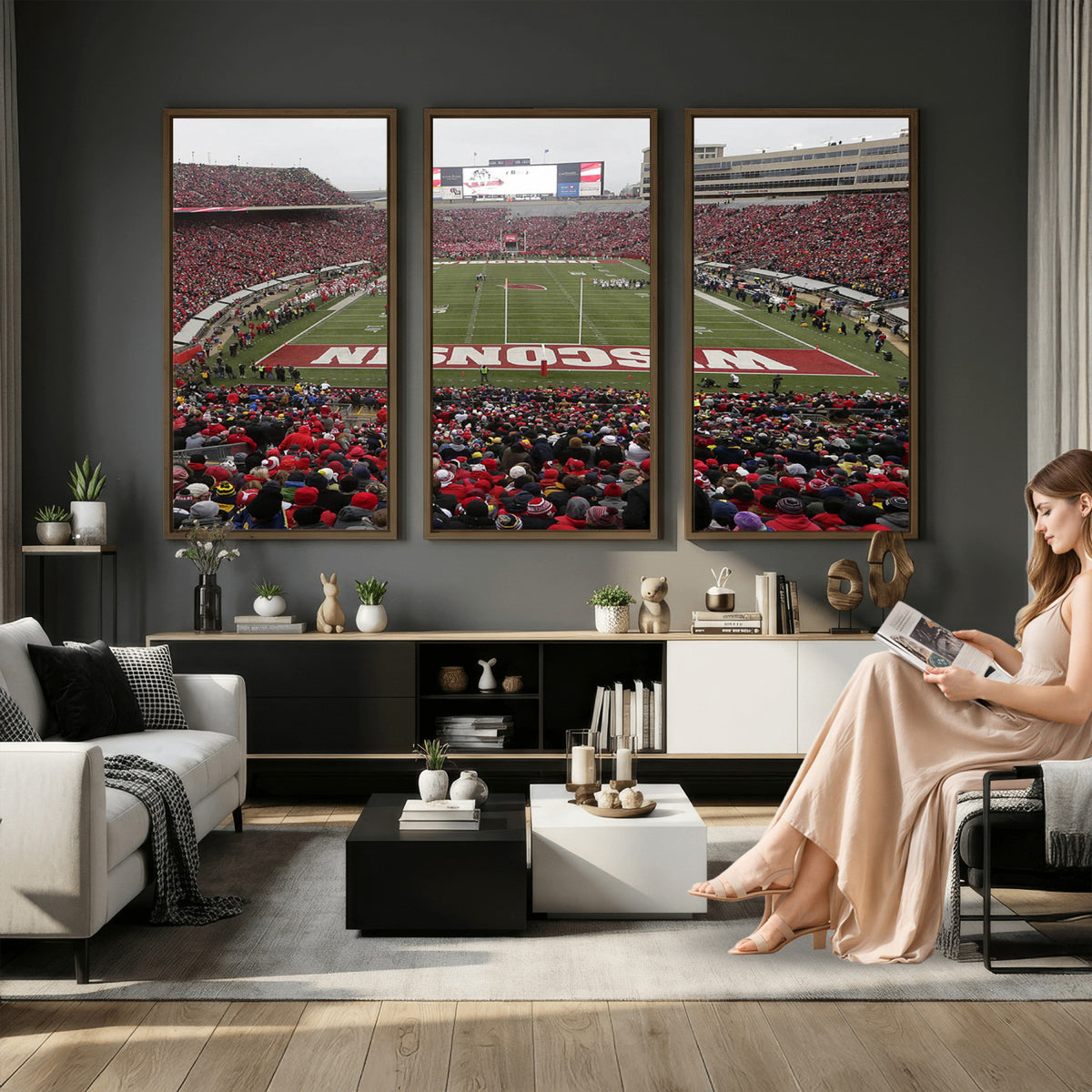 23461-MGV-CV-36X24 - Wisconsin Badgers Team Print Canvas, Madison Camp Randall Stadium Wall Art