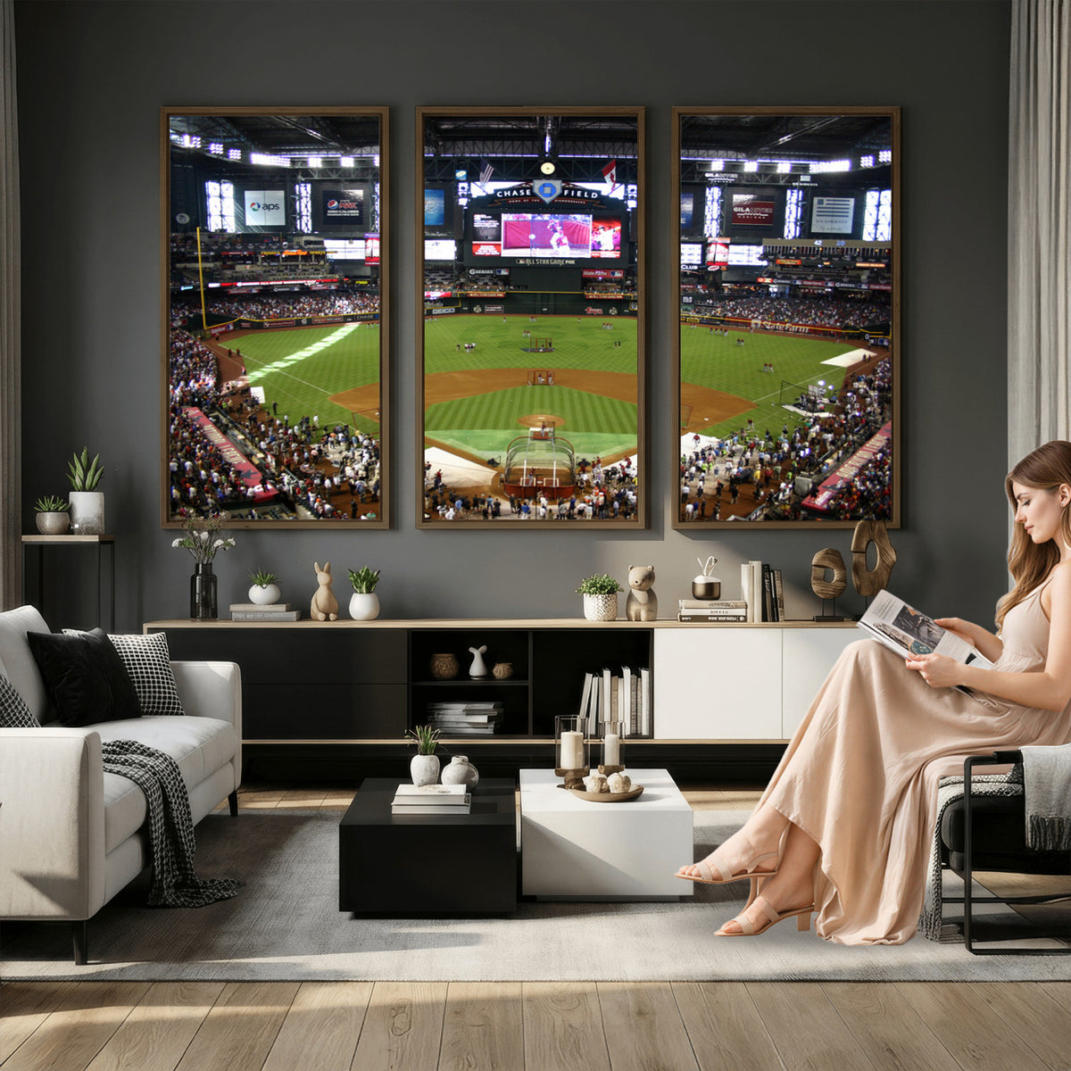91630-MGV-CV-36X24 - Arizona Diamondbacks Baseball Team Print, Phoenix Chase Field Baseball Stadium Wall Art