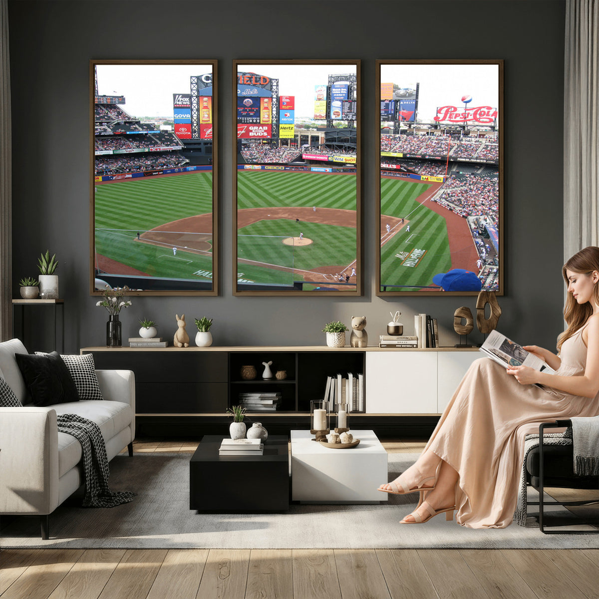 64829-MGV-CV-36X24 - New York Mets Baseball Team Print, Citi Field Baseball Stadium Wall Art