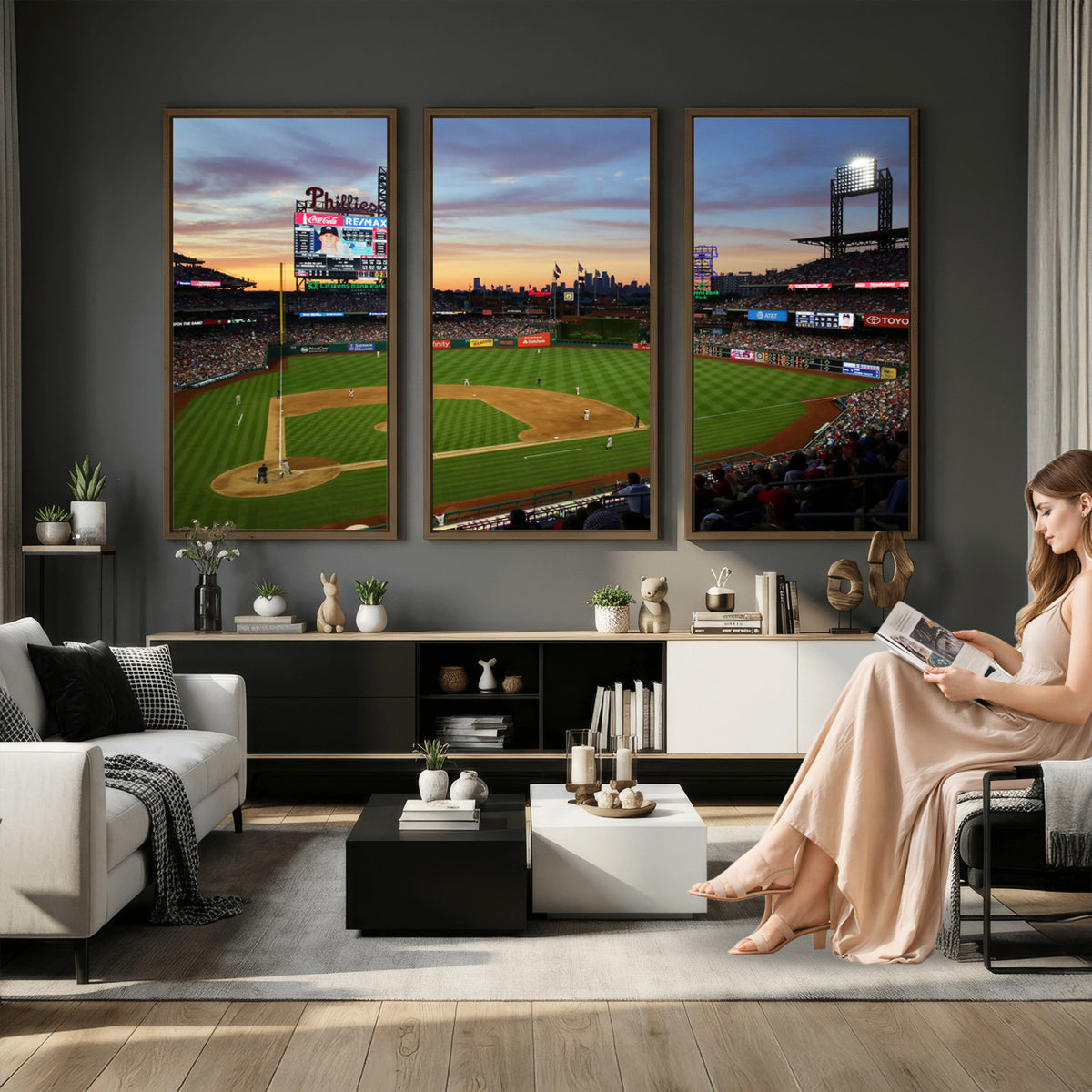 13778-MGV-CV-36X24 - Citizens Bank Park Philadelphia Phillies Wall Art Canvas | 3-Panel Canvas Print of Phillies Stadium
